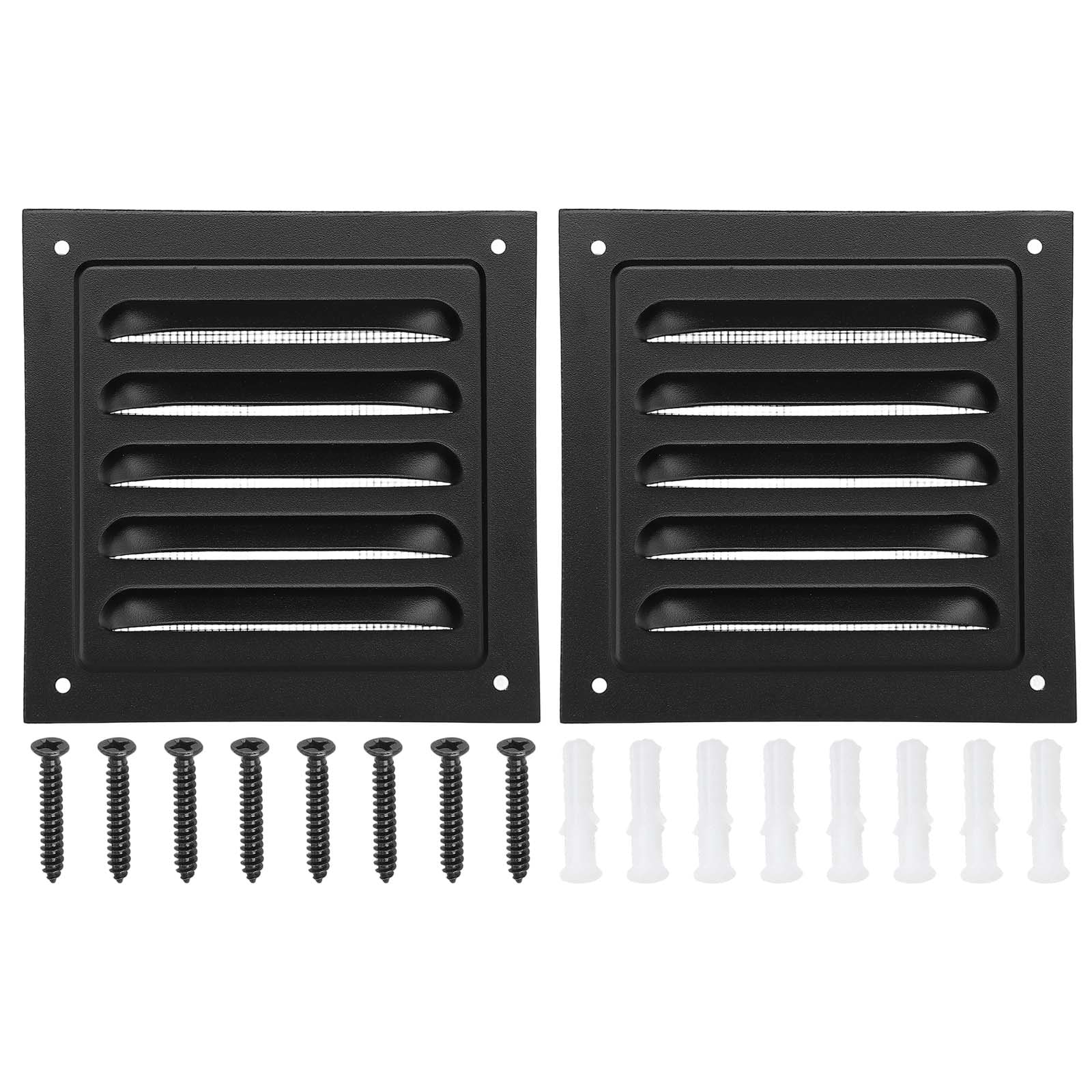 PATIKIL 4inch x4inch Aluminum Gable Vent 2pcs Exterior Wall Outlet Vent Square Soffit Vents HVAC Louver Air Grille with Built-in Screen for House Attic Garage Ceiling Black