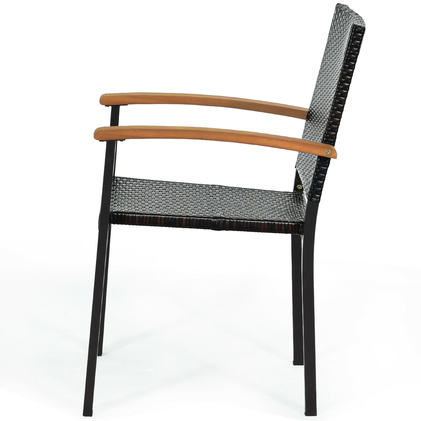 Black Wicker and Acacia Wood Stackable Outdoor Dining Chairs, Set of 4