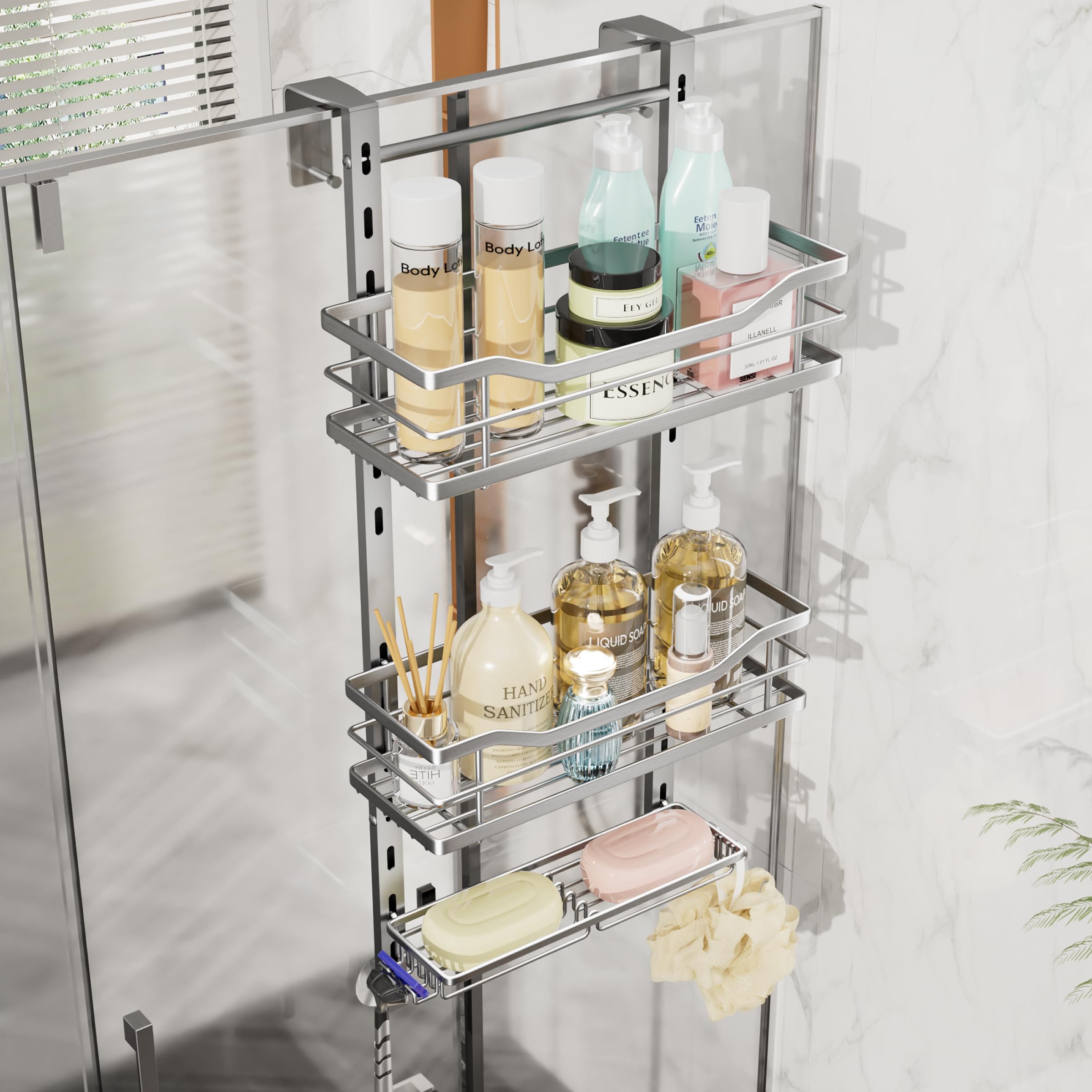 Lovav Over Door Shower Organizer 3 Tier Adjustable Hanging Stainless Steel Bathroom Rack No Drilling