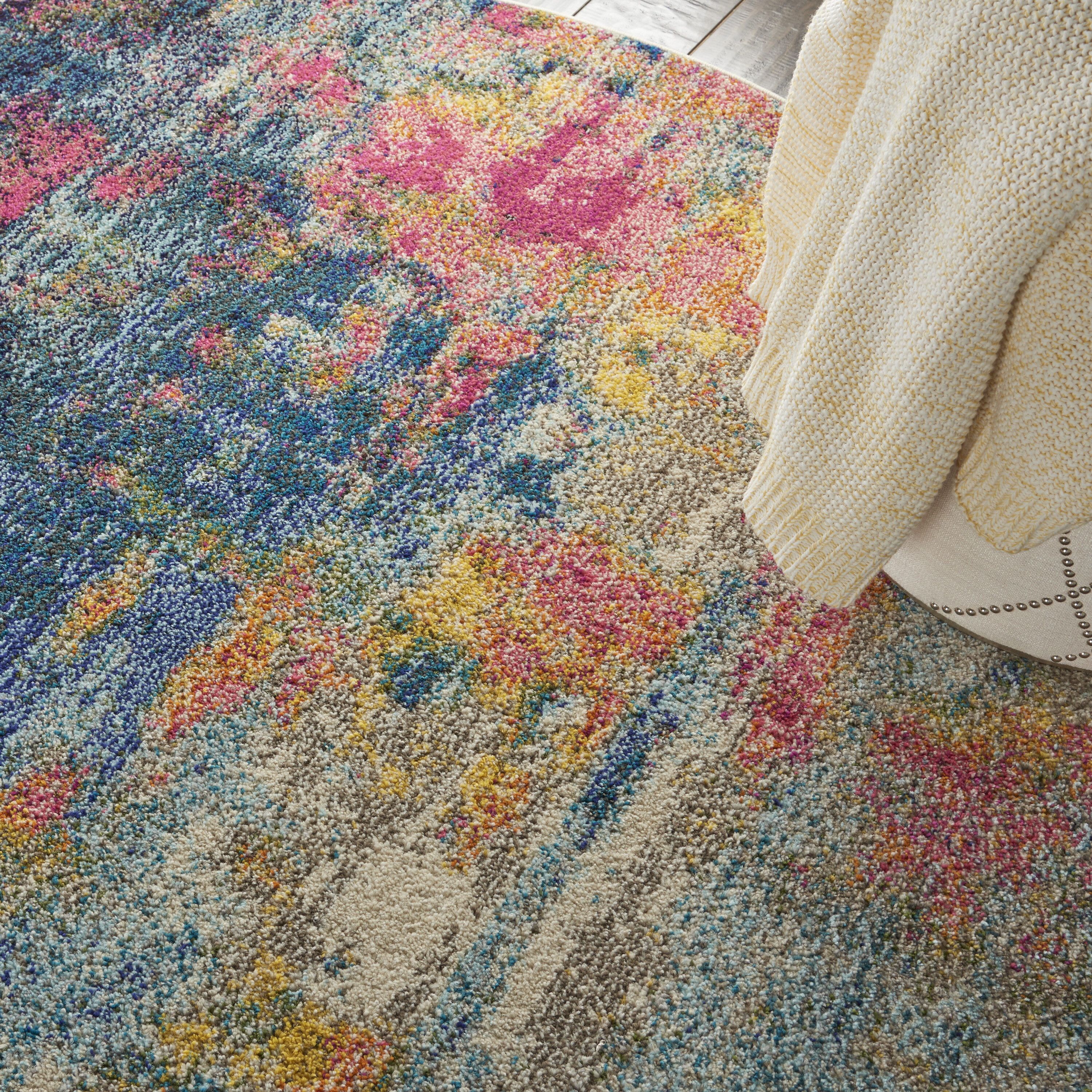 Blue Abstract Handmade Tufted Round Area Rug