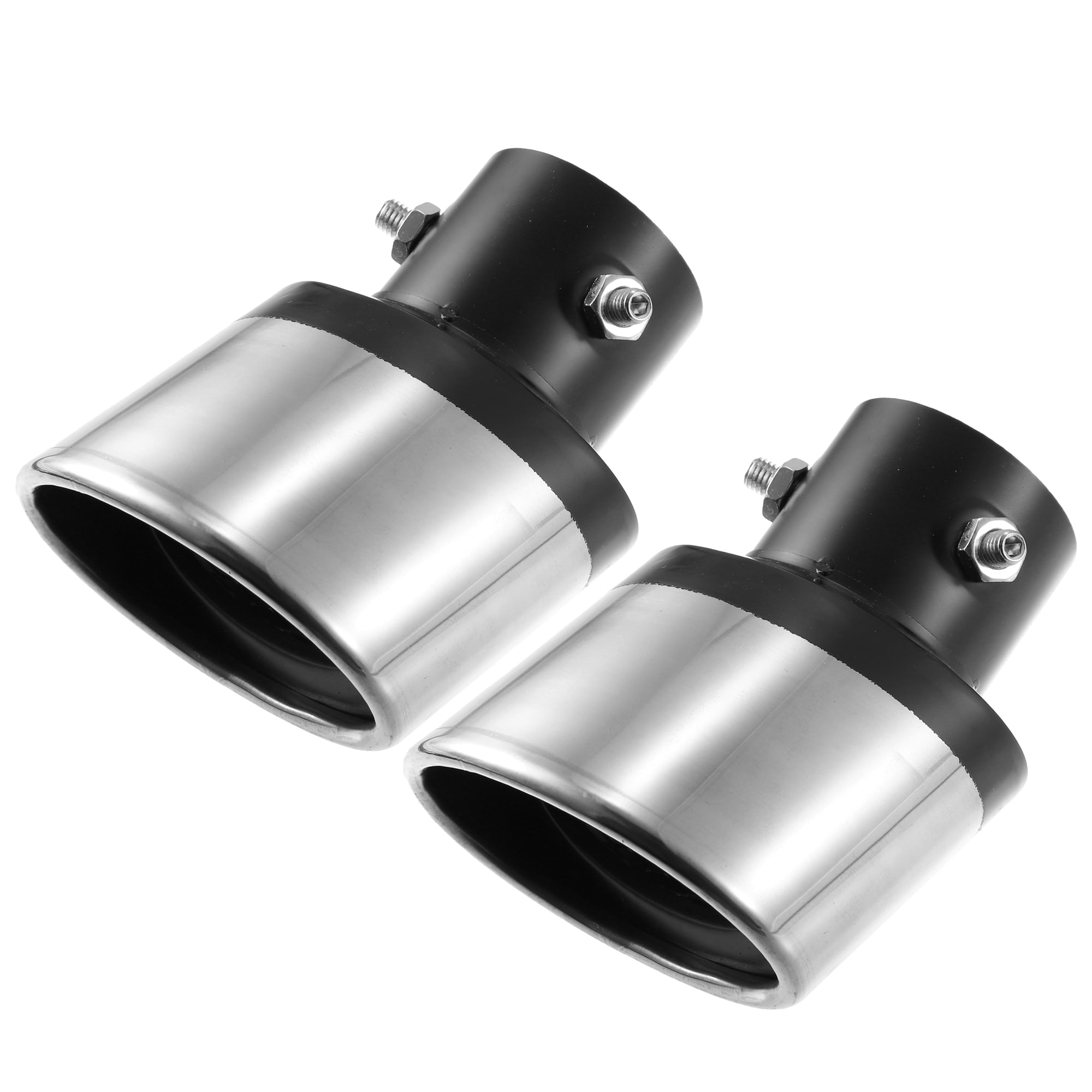 Unique Bargains Car Exhaust Tip Pipe Curved Shaped Applicable Diameter 2.36 Inch Universal Exhaust Pipe Muffler Tip Tailpipe Bolt-On Metal Silver Tone Black (Set of 2)