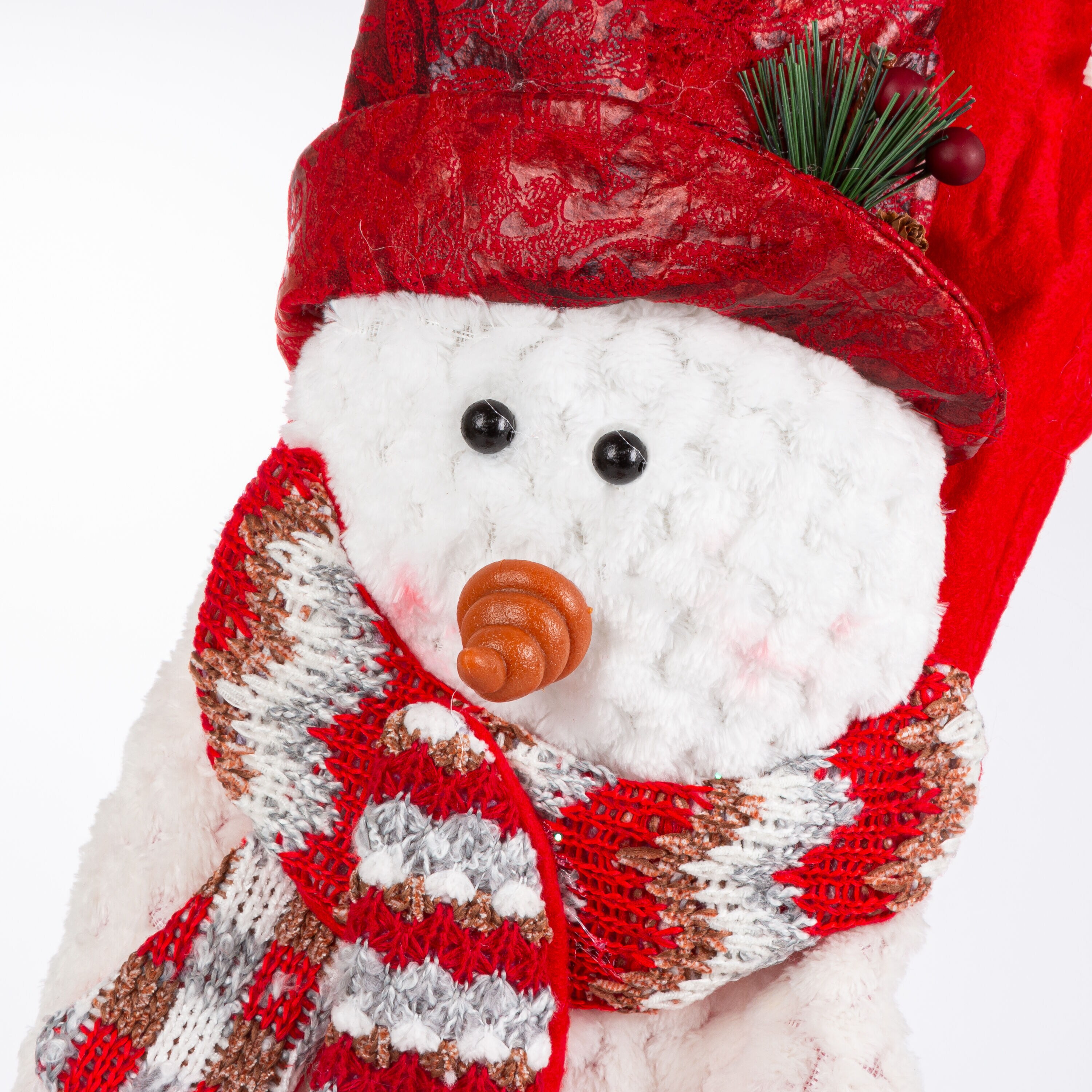 Set of 3 Red and White Plush Snowman Christmas Stockings