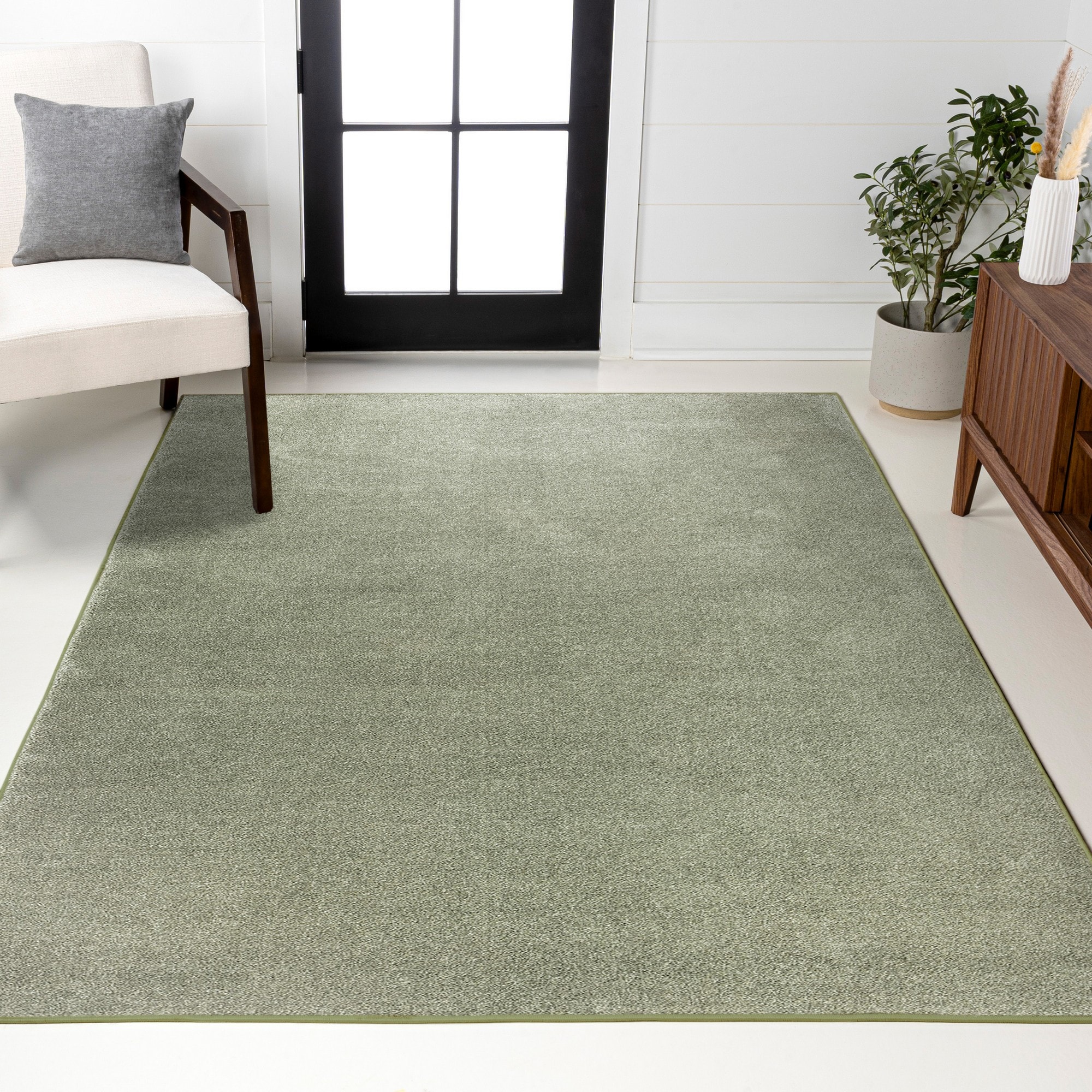 JONATHAN  Y SEU100O-5 SUPERSOFT Haze Solid Low-Pile 5 x 8 (ft) Loomed Polypropylene Green Rectangular Indoor Solid Farmhouse/Cottage Area rug
