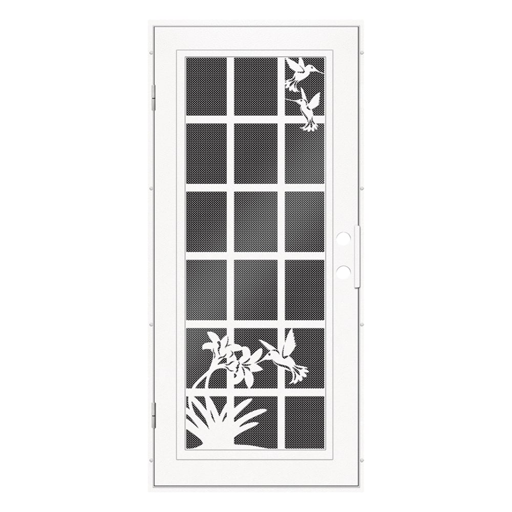 TITAN 3S2034EL2WTP9A Premium Aluminum Security Door 36-in x 80-in White Aluminum Surface mount Right-hand outswing Security Door with Black Screen and Double bore