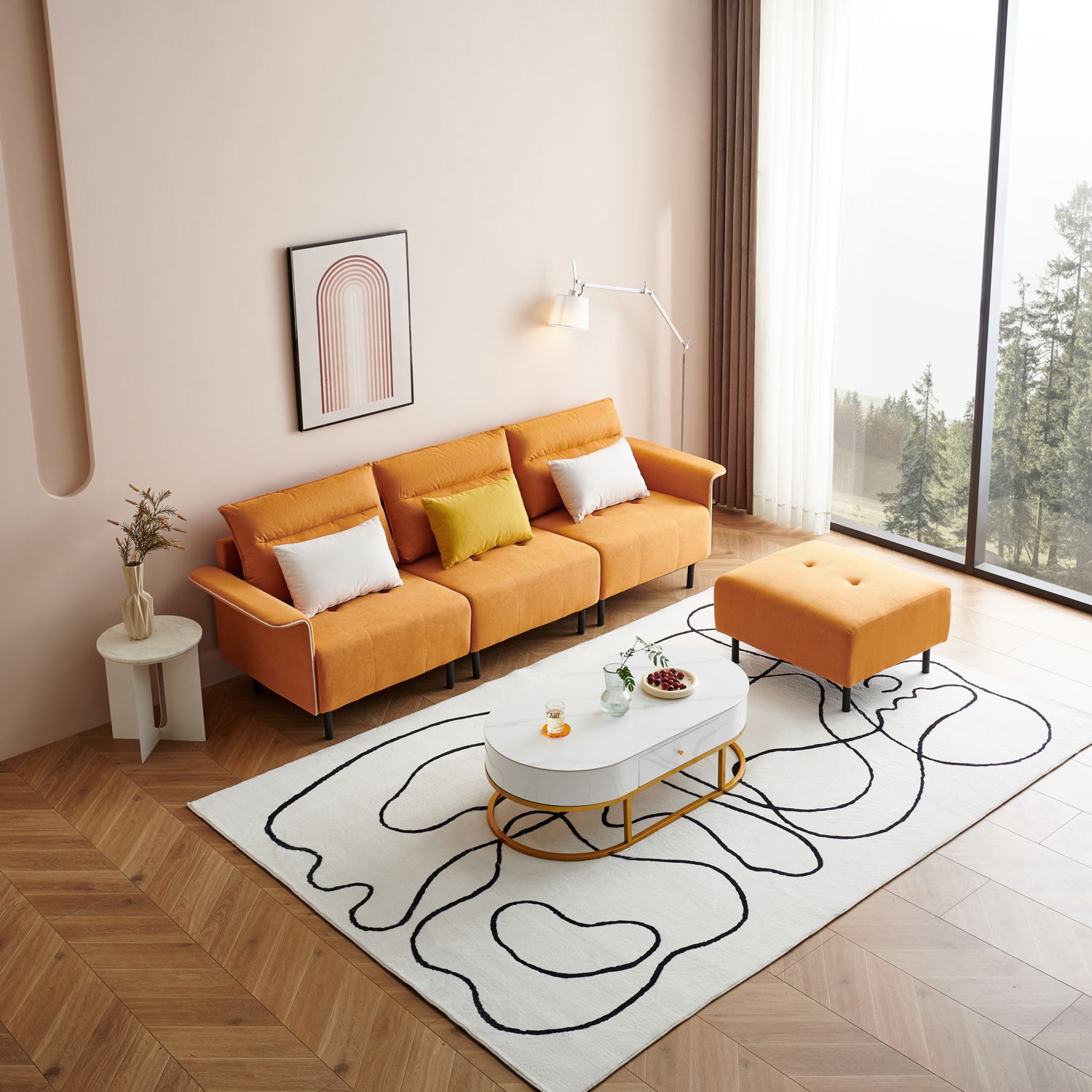 JASMODER W1036S00023 Modern Orange Polyester/Blend Sofa