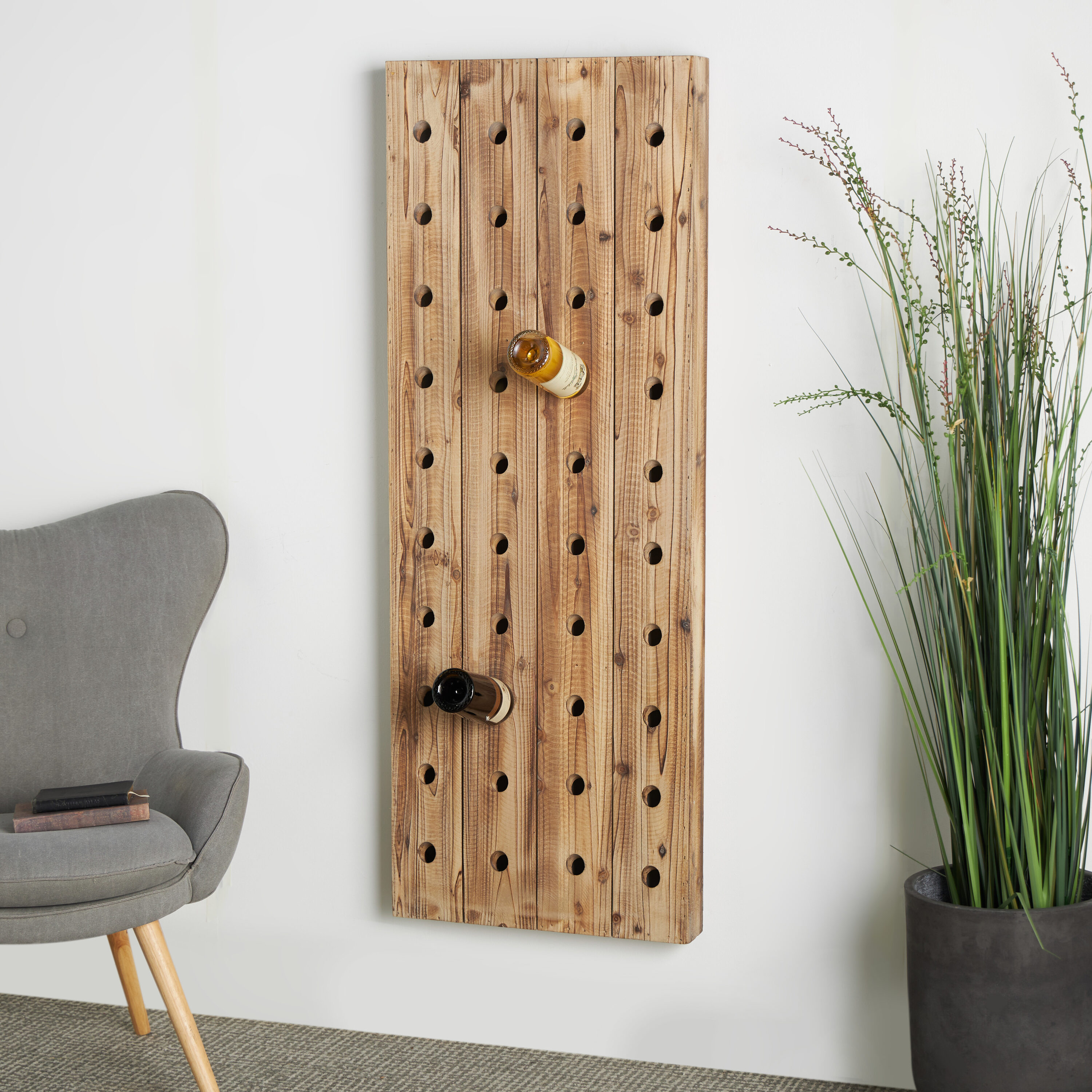 Grayson Lane 55409 40 -Bottle Brown Tall Wood Wall-Mounted Wine rack