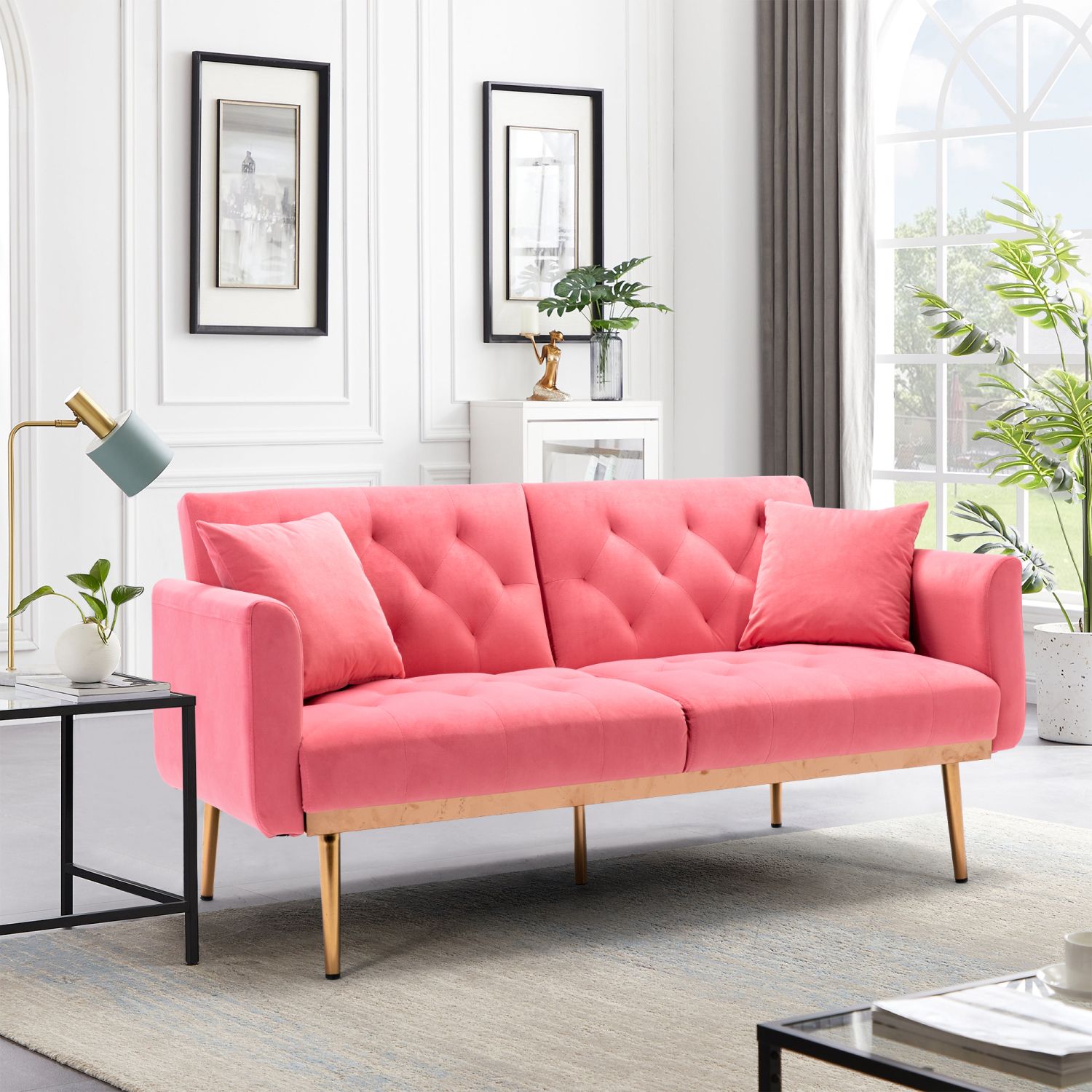 JASMODER Modern Peach Velvet Sofa in the Couches, Sofas & Loveseats ...