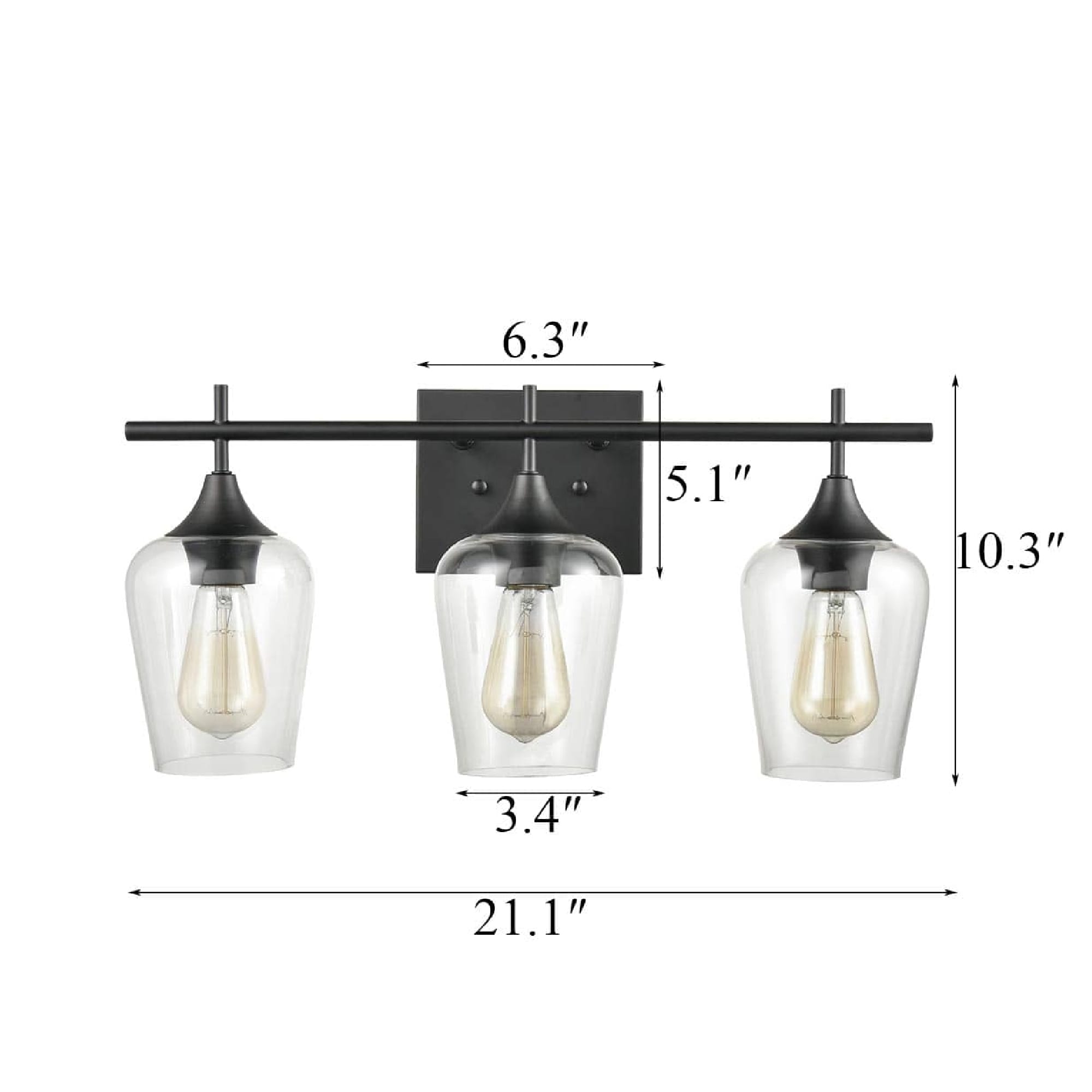 Claxy Glass Light 21.1-in W 3-light Matte Black Industrial Incandescent 