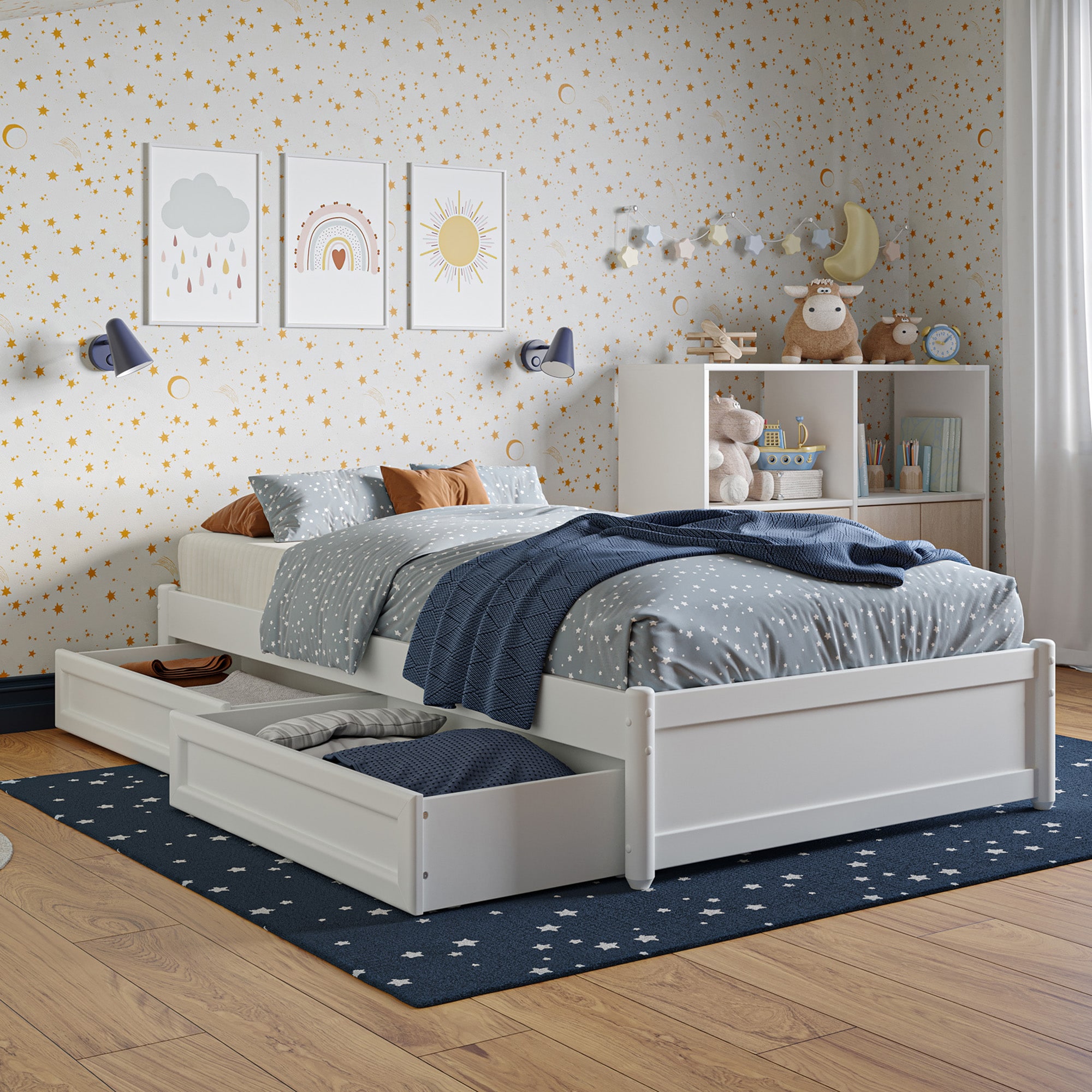 AFI AR7888122 Twin White Wood Platform Bed Storage