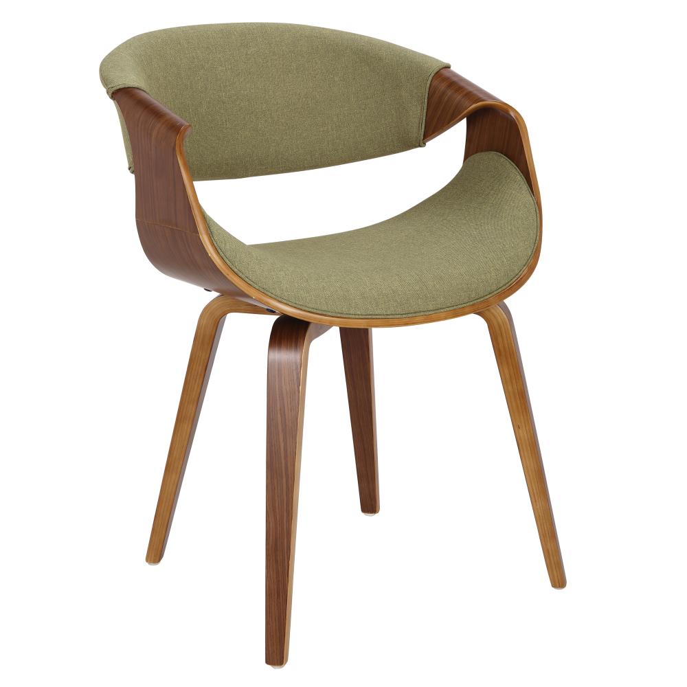 LumiSource CH-CRVNL WL+GN Curvo Midcentury Walnut Wood, Green Fabric Accent Chair