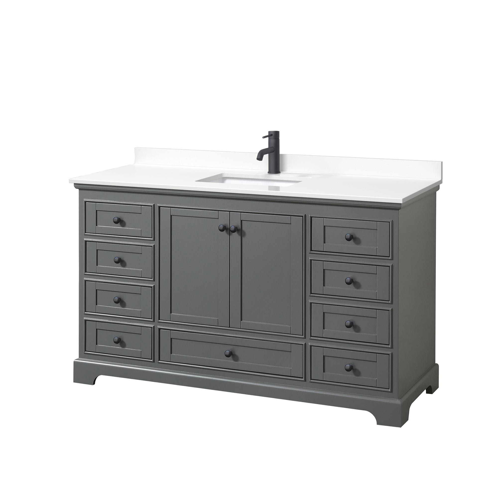 Wyndham Collection WCS202060SGBWQUNSMXX Deborah 60-in Dark Gray Undermount Single Sink Bathroom Vanity with White Quartz Top