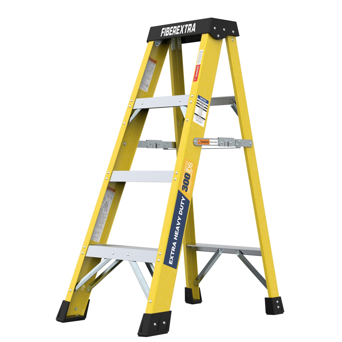 Streamdale Furniture Streamdale Fiberglass 4-Step Single Side Ladder Yellow 300 LBS