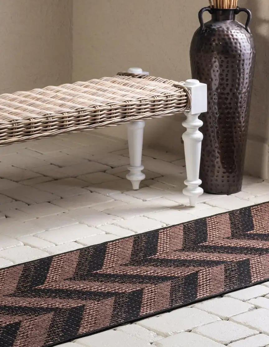 Reversible Brown Chevron Outdoor Runner Rug - Easy Care and Stain-resistant