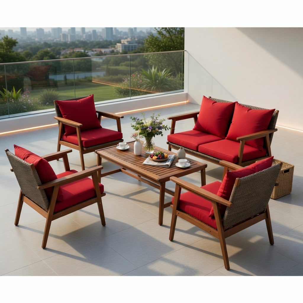Choco Moon 4 Piece Outdoor Patio Dining Chairs Acacia Wood Frame PE ...