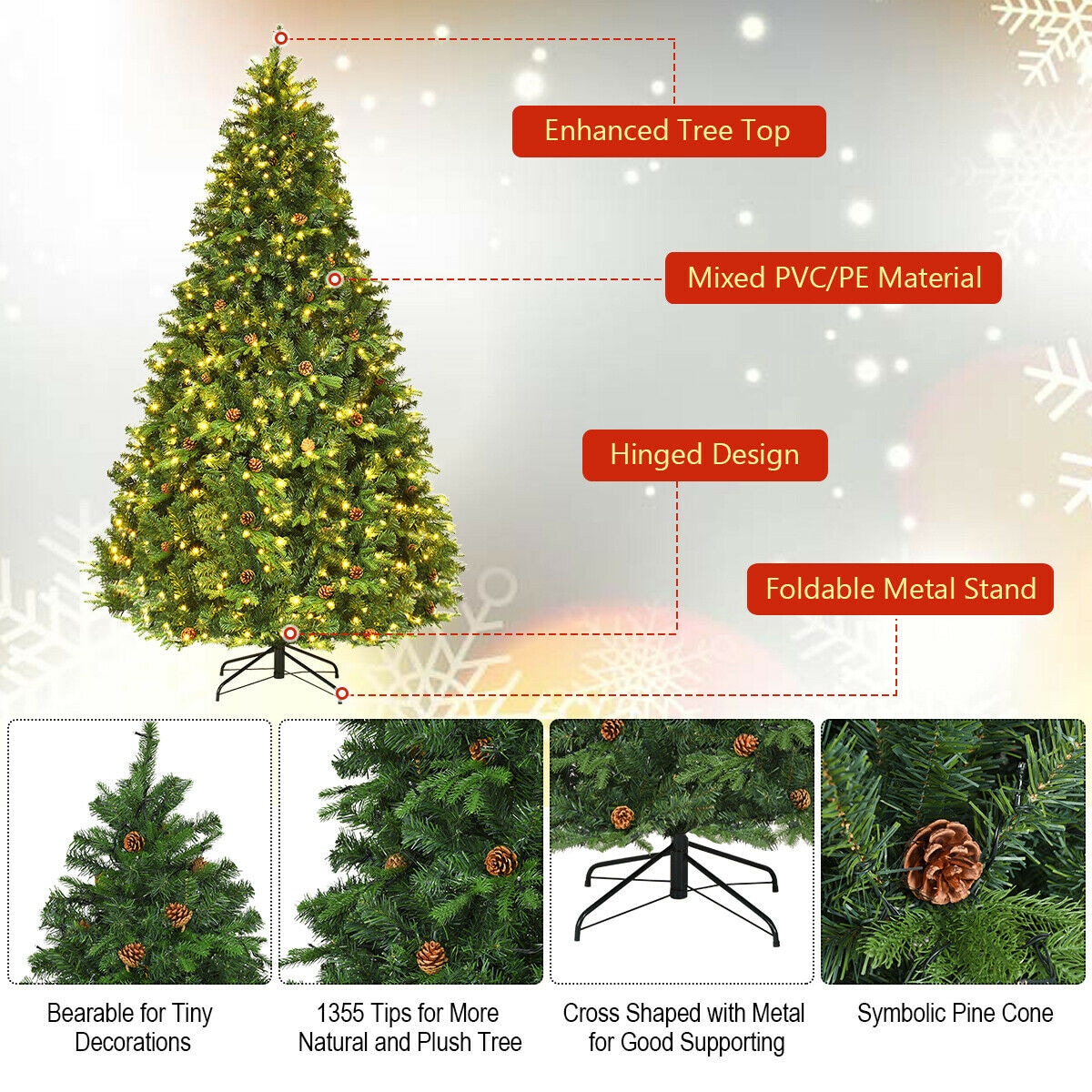 WELLFOR 8-ft Pre-lit Artificial Christmas Tree with LED Lights in the ...
