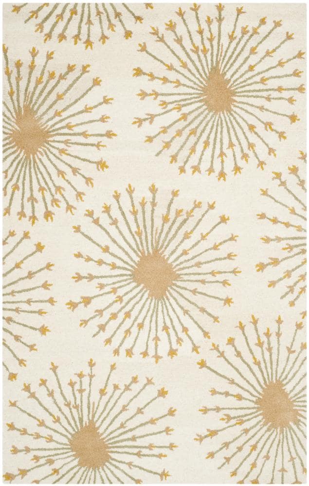 Safavieh BEL123A-4 Bella Spokes 4 x 6 (ft) Tufted Wool Beige/Gold Rectangular Indoor Floral/Botanical Farmhouse/Cottage Area rug