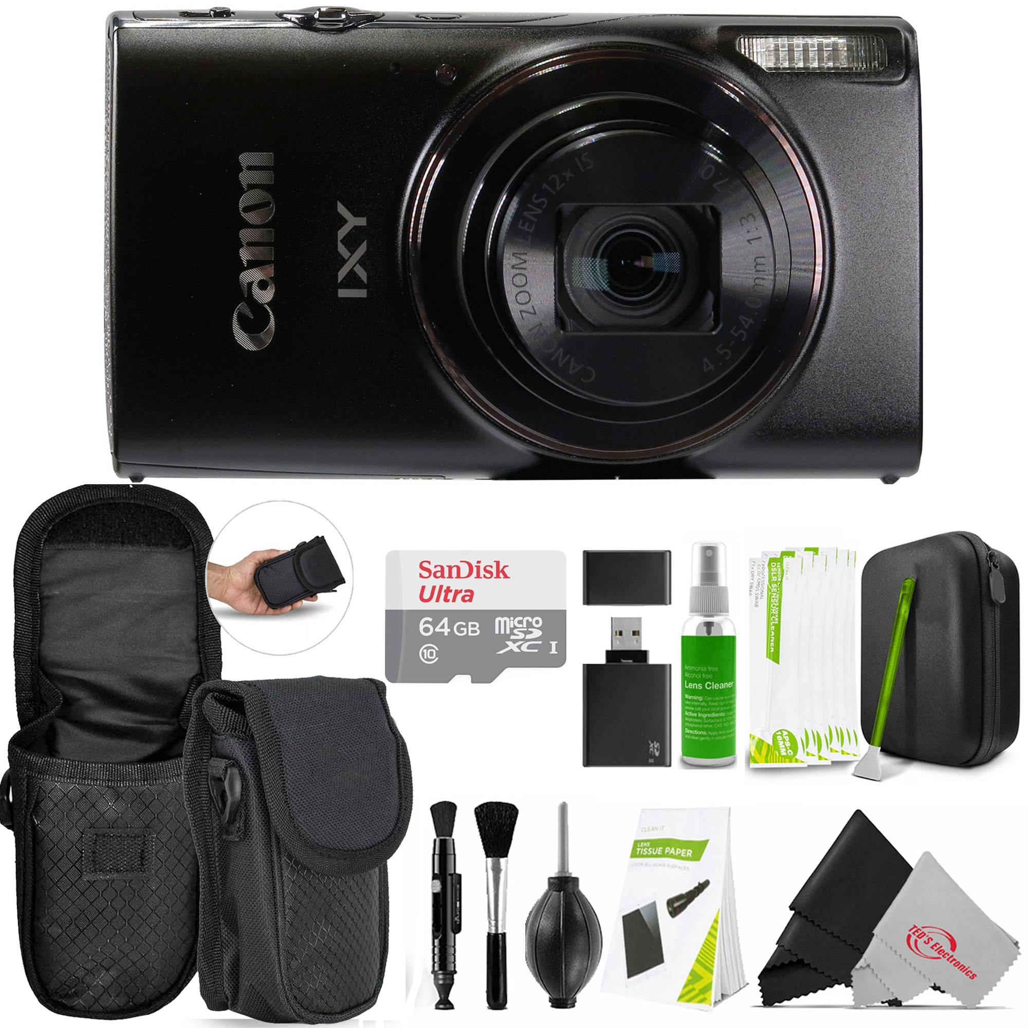 Canon  PowerShot IXY 650 HS M Digital Camera Black with 64GB MicroSD Memory Card Card Reader Carrying Case and Professional Cleaning Kit