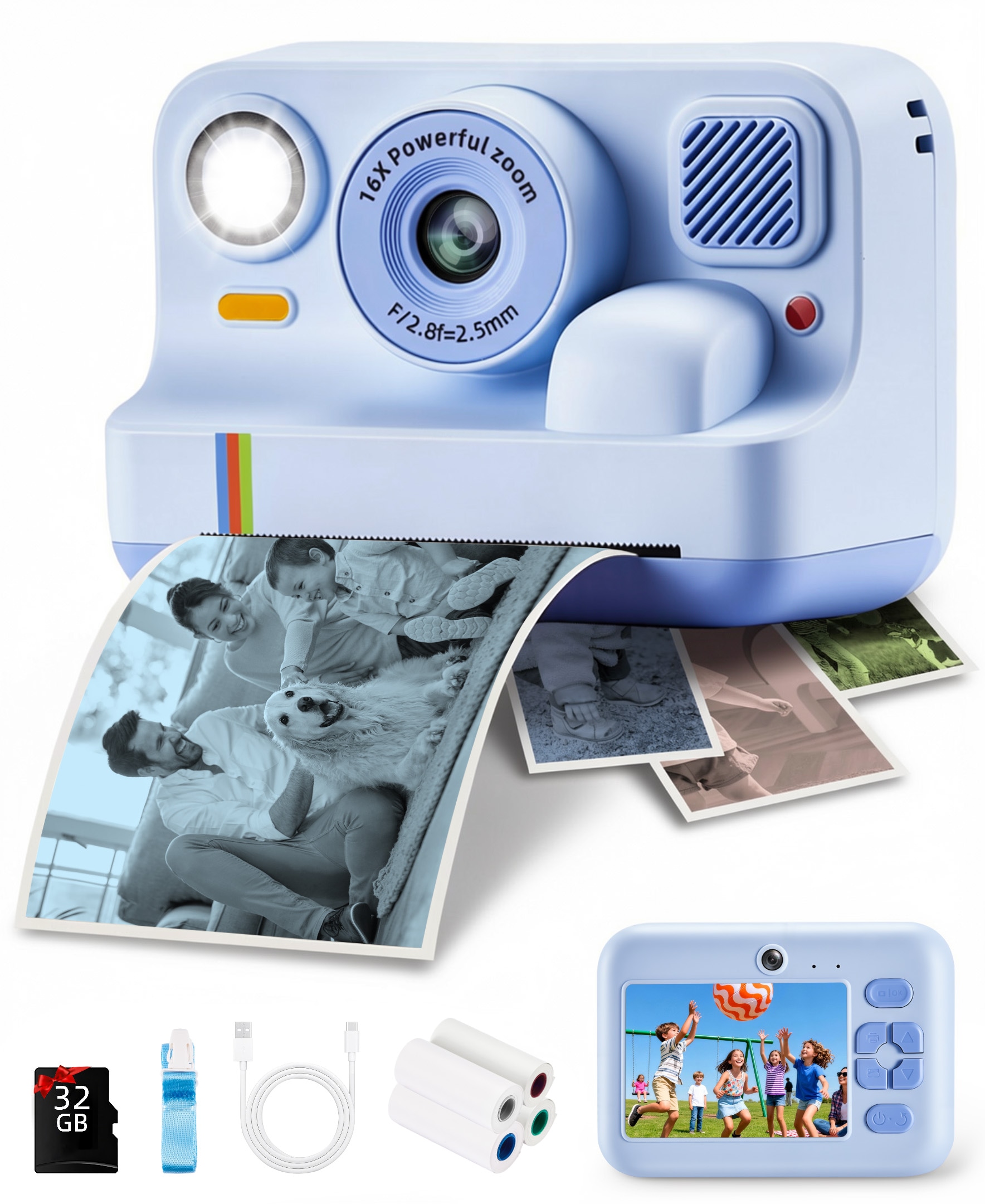 GIVIMO Kids Instant Print Camera 48MP with 16X Zoom 1080P HD Video Bluetooth Dual Lens 32GB Card and 4 Print Rolls for Boys and Girls Ages 3-12