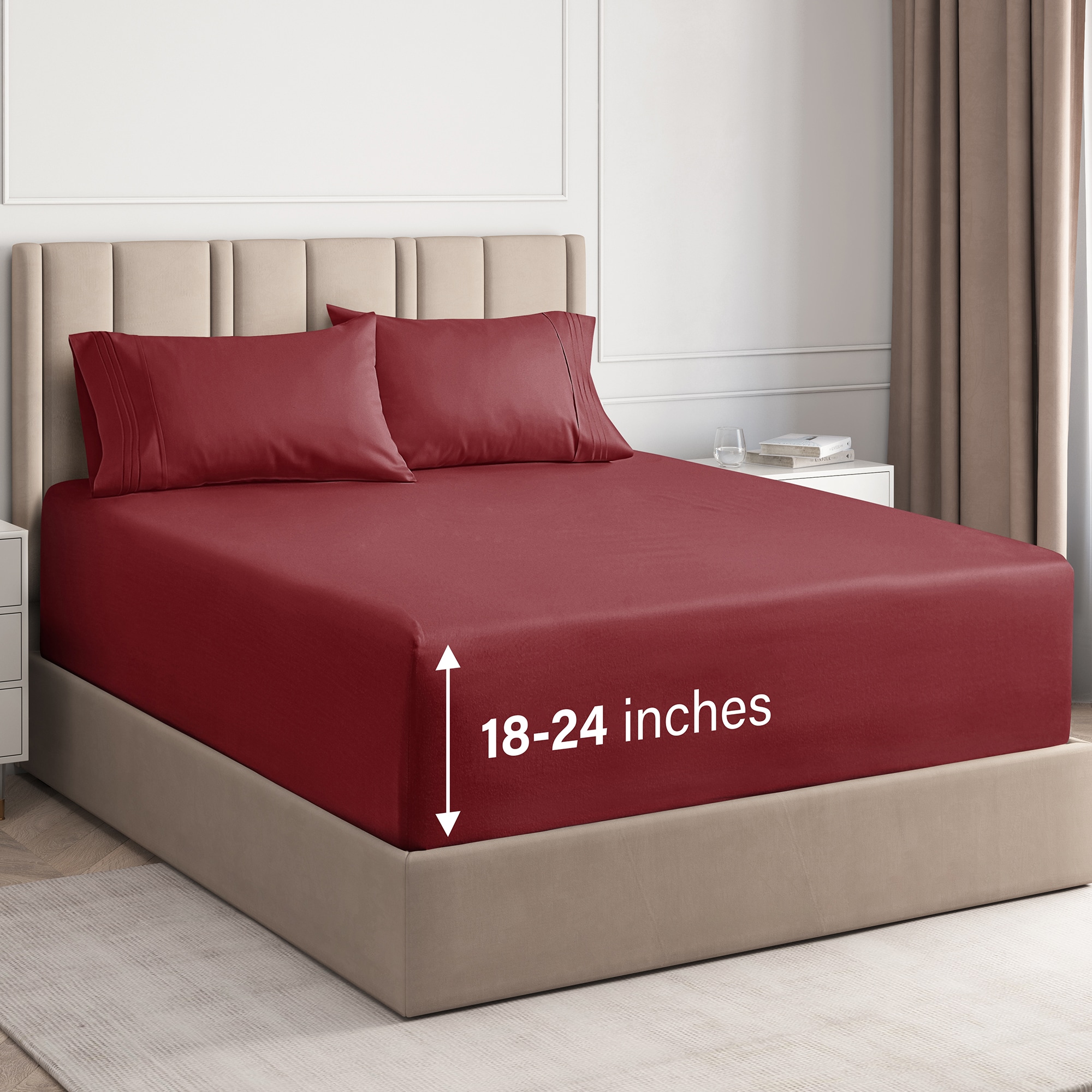 CGK Linens Full Burgundy Extra Deep Pocket 4-Piece Bed Sheet Set
