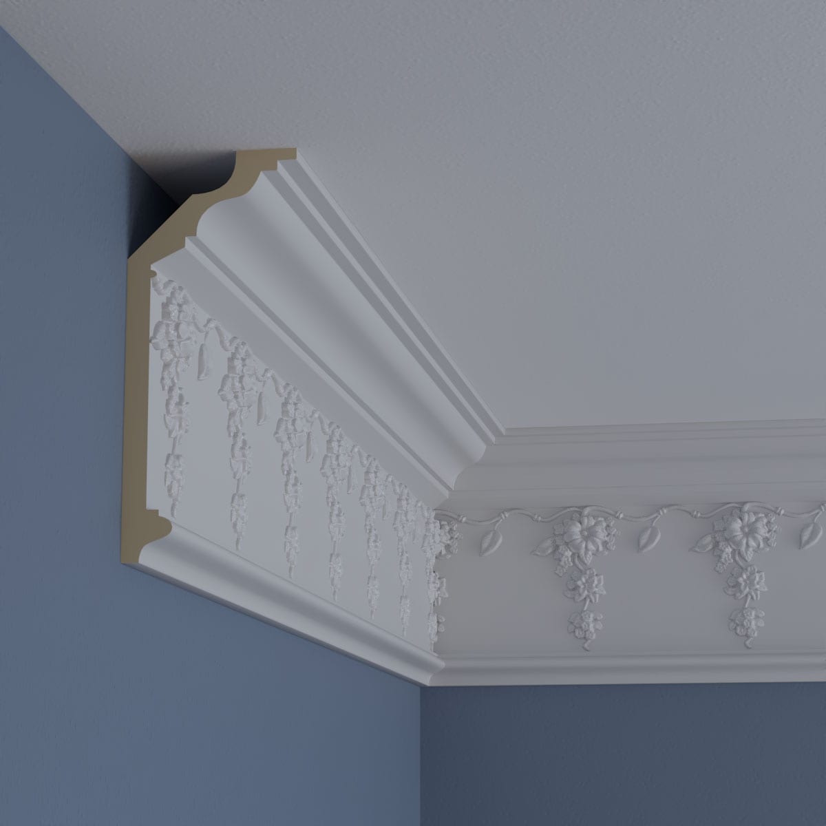 Primed Polyurethane Flower Drop Crown Moulding 94.5"