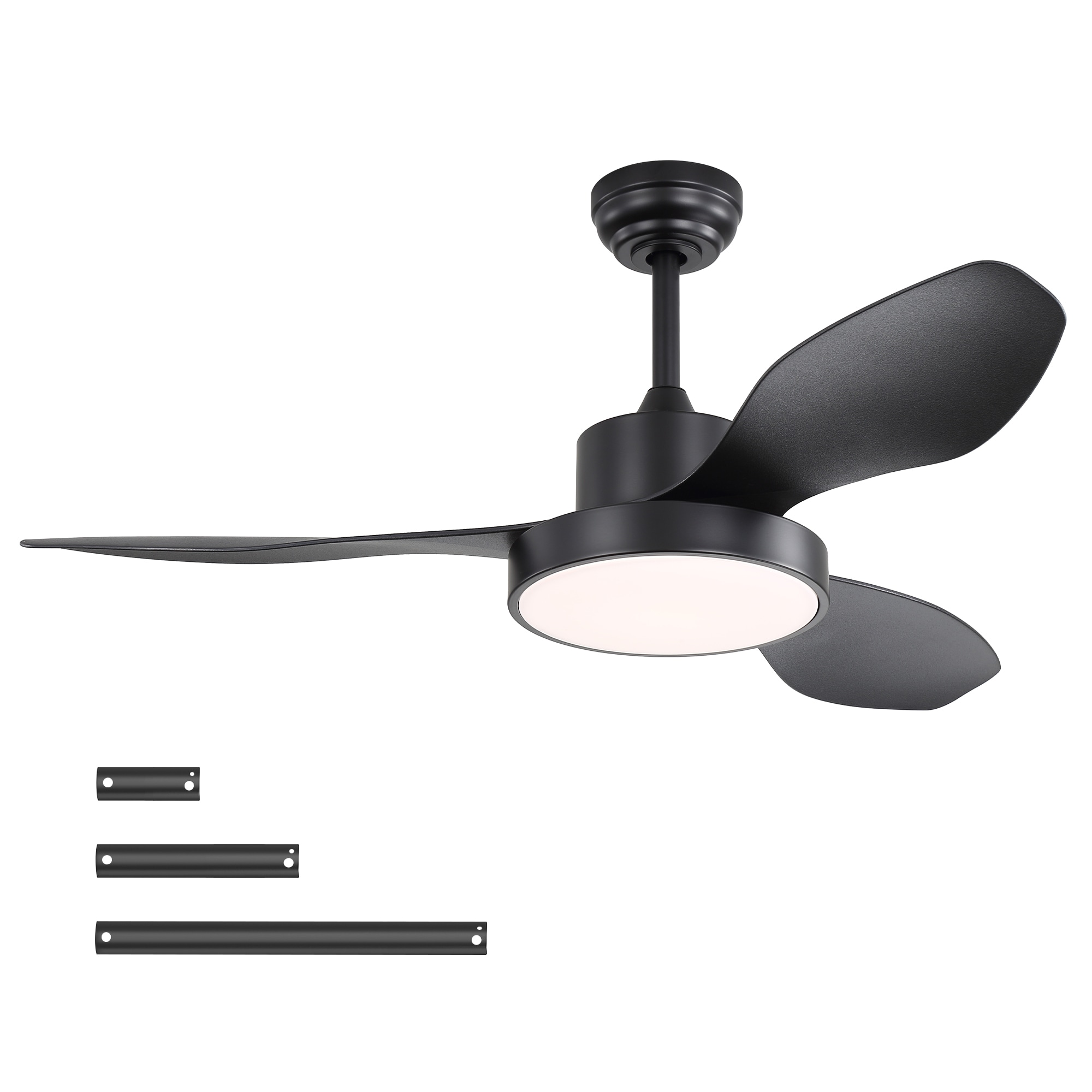 RKZHOPT Ceiling Fans 47-in Black with Black Blades LED Covered Outdoor Flush Mount Ceiling Fan With Light and Remote Control Included 3 -Blade