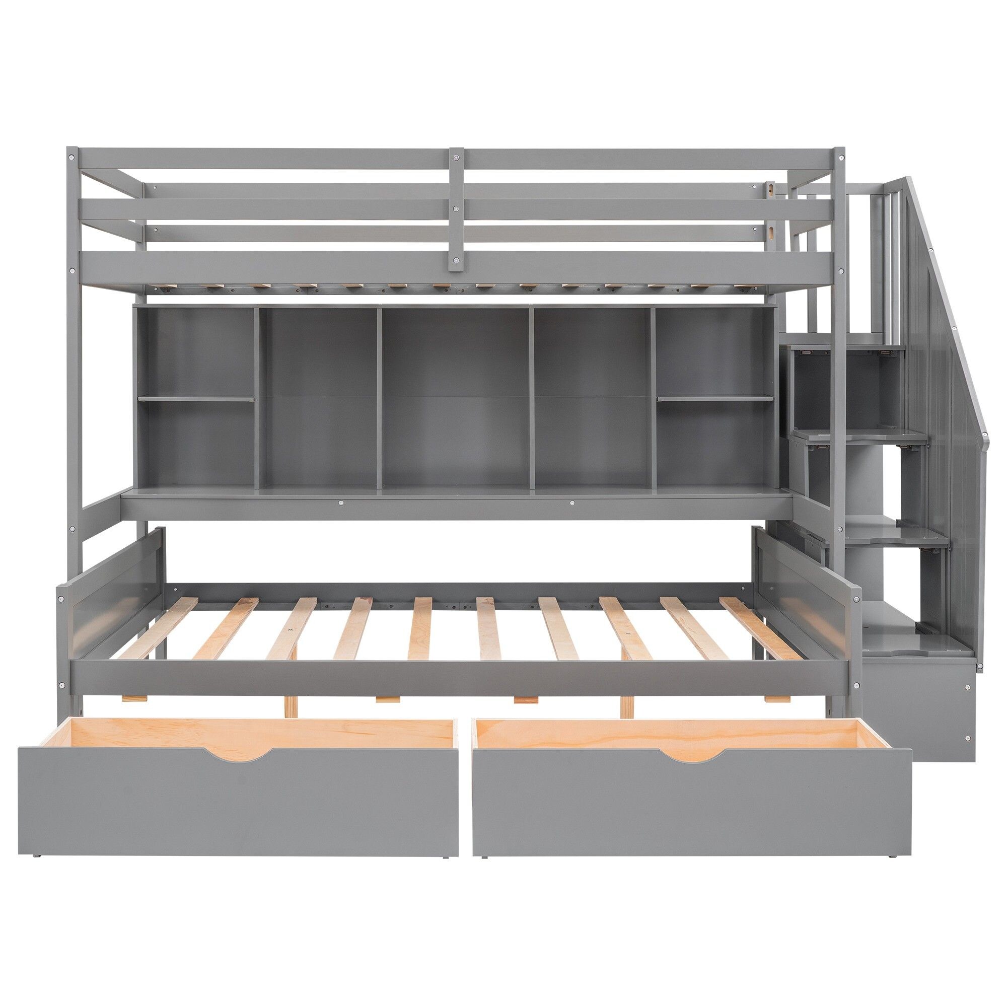 Yiekholo Gray Twin Over Full Bunk Bed with Trundle and Storage ...