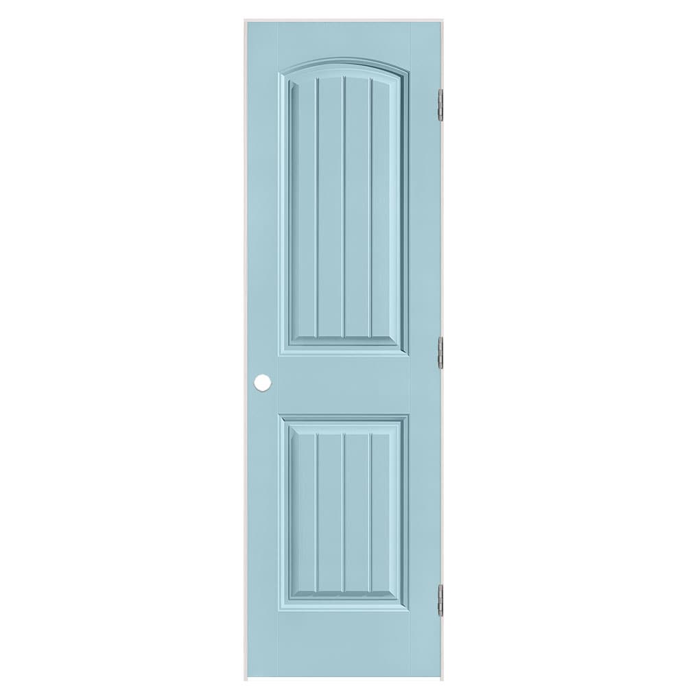 Masonite 1443777 24-in x 80-in Sea Mist Solid core 2-panel round top plank Left hand Smooth Prefinished Molded composite Flat Jamb Single Prehung Interior Door