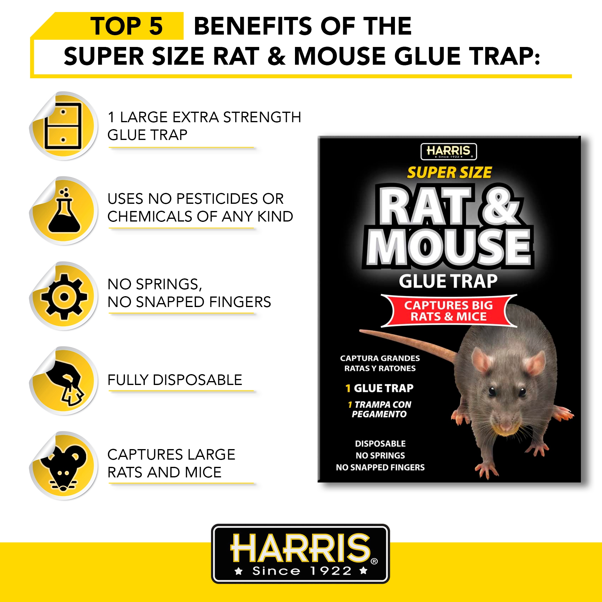 Harris Rat and Mouse Glue Trap Rodent Trap (Non-Lethal)