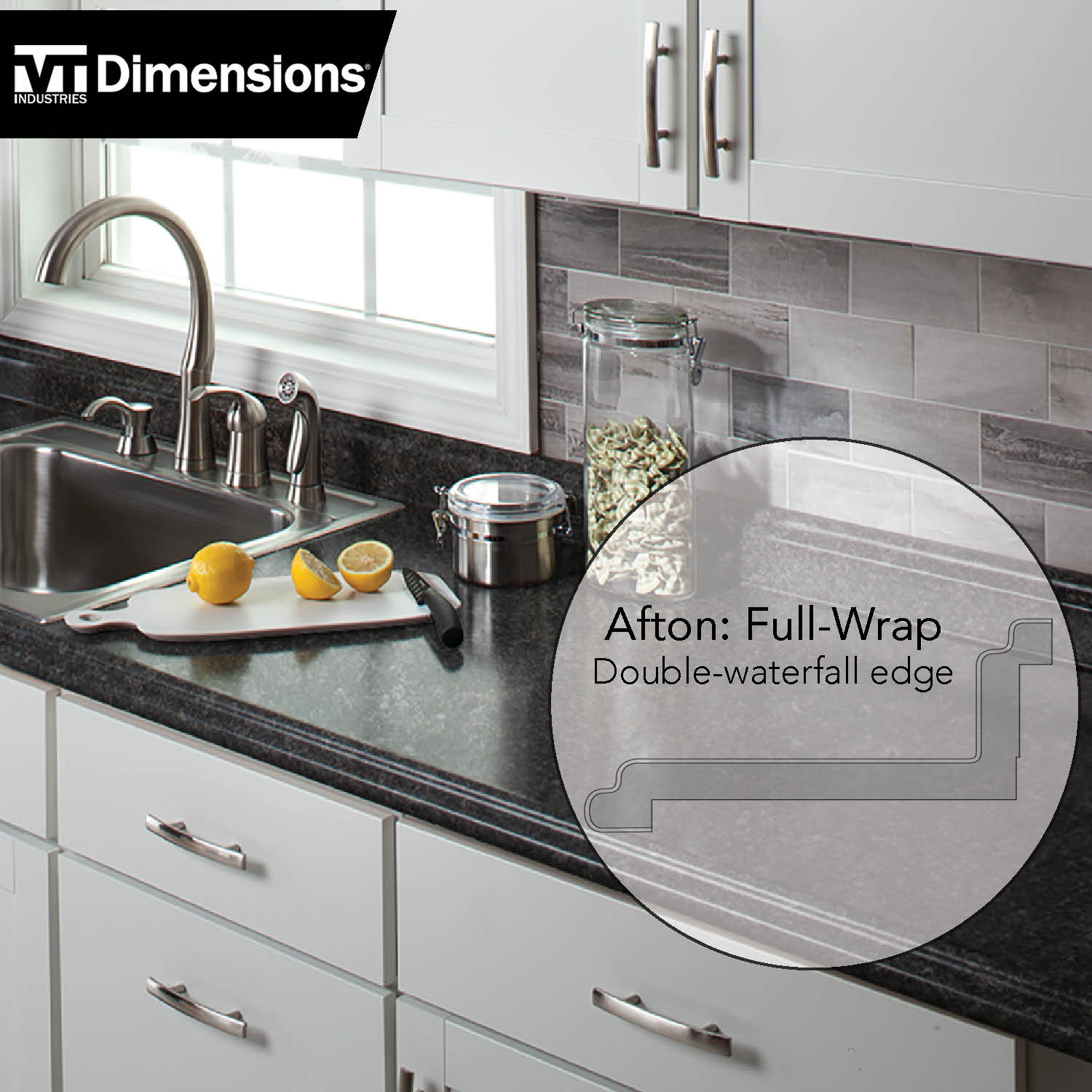 VT Dimensions 10-ft x 25.5-in x 3.75-in Midnight Stone, Etchings Laminate Countertop with Integrated Backsplash