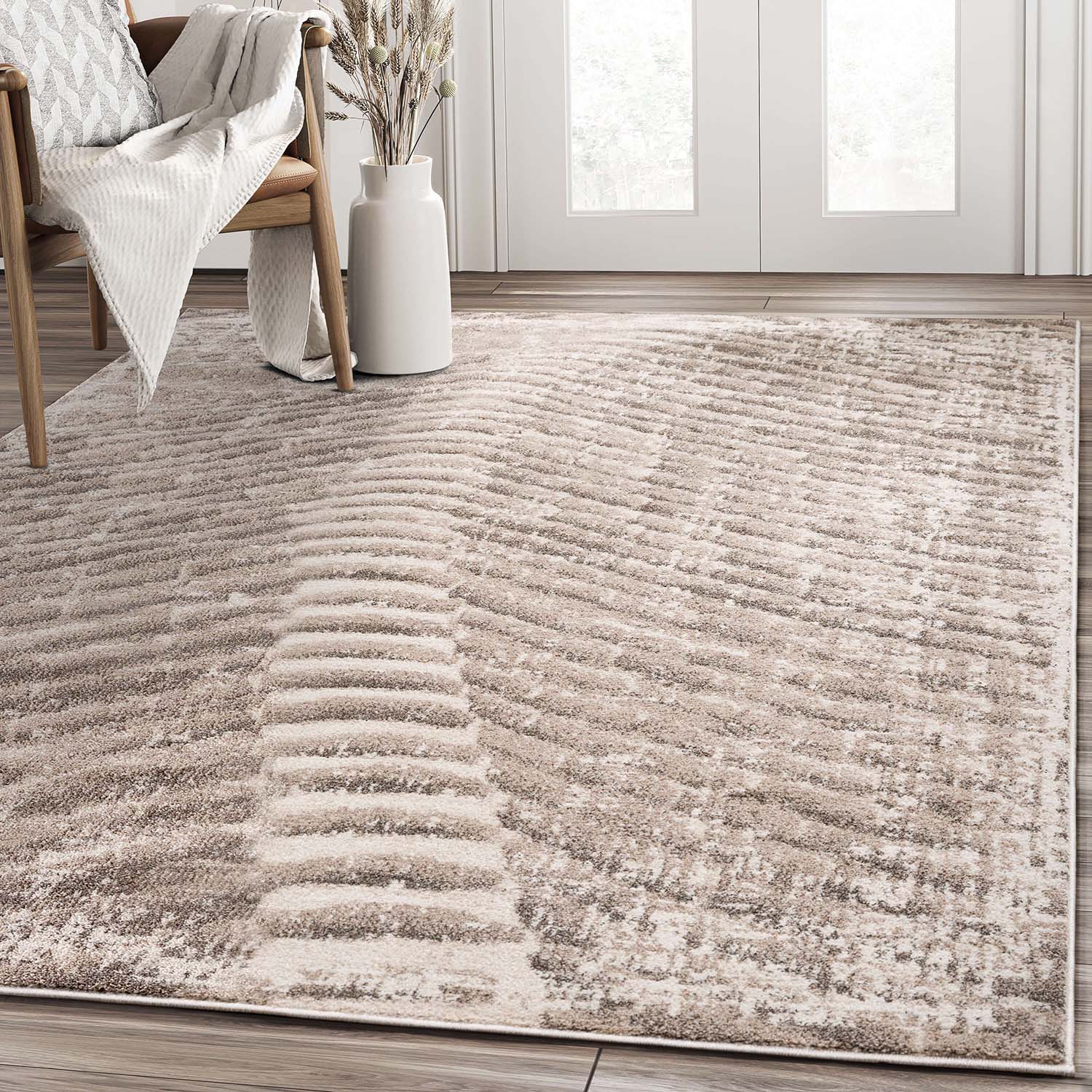 Sahara 4 x 6 (ft) Loomed Polypropylene Beige/Brown Rectangular Indoor Abstract Spot Clean Only Area rug