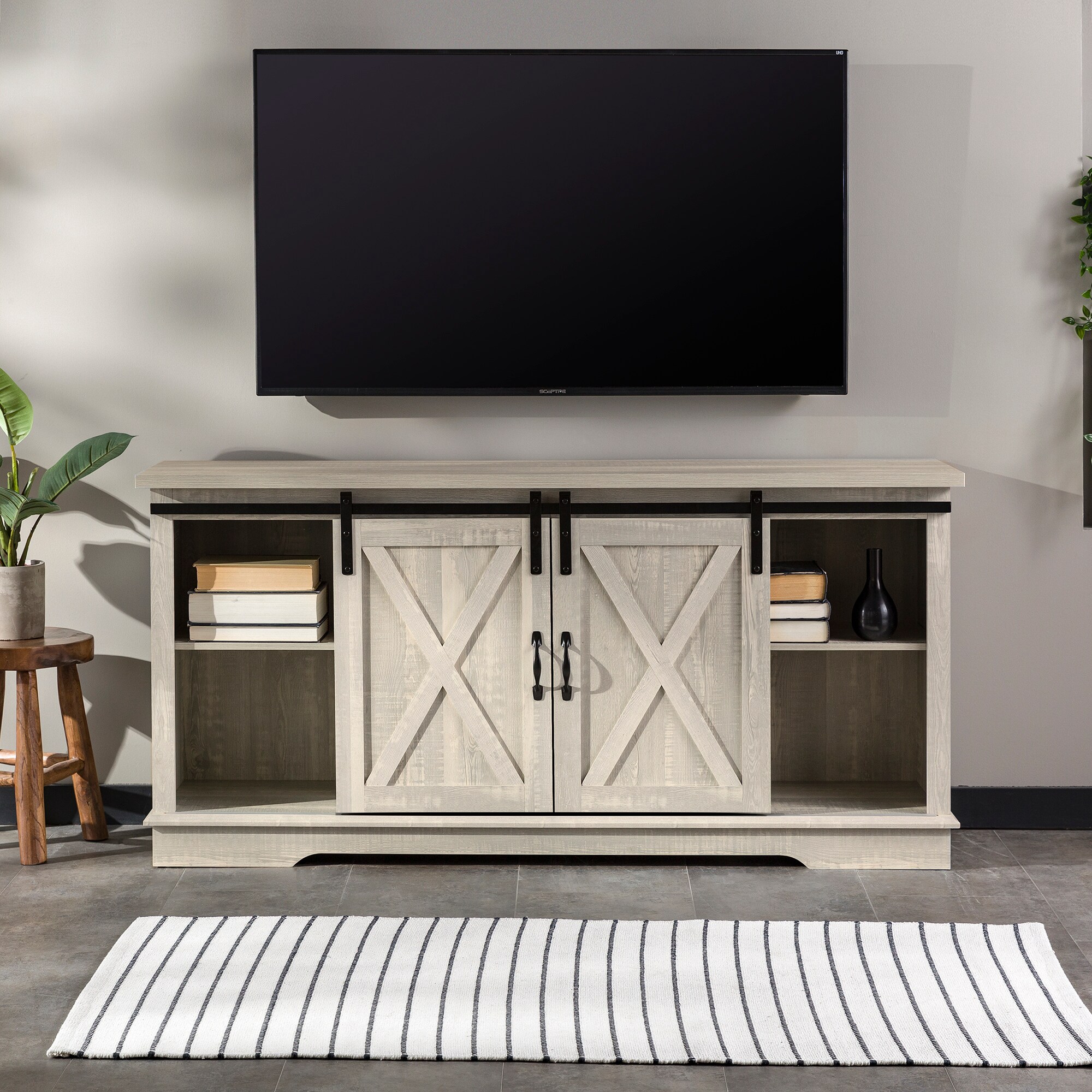 Walker Edison Farmhouse/Rustic Stone Grey Tv Stand (Accommodates TVs up ...