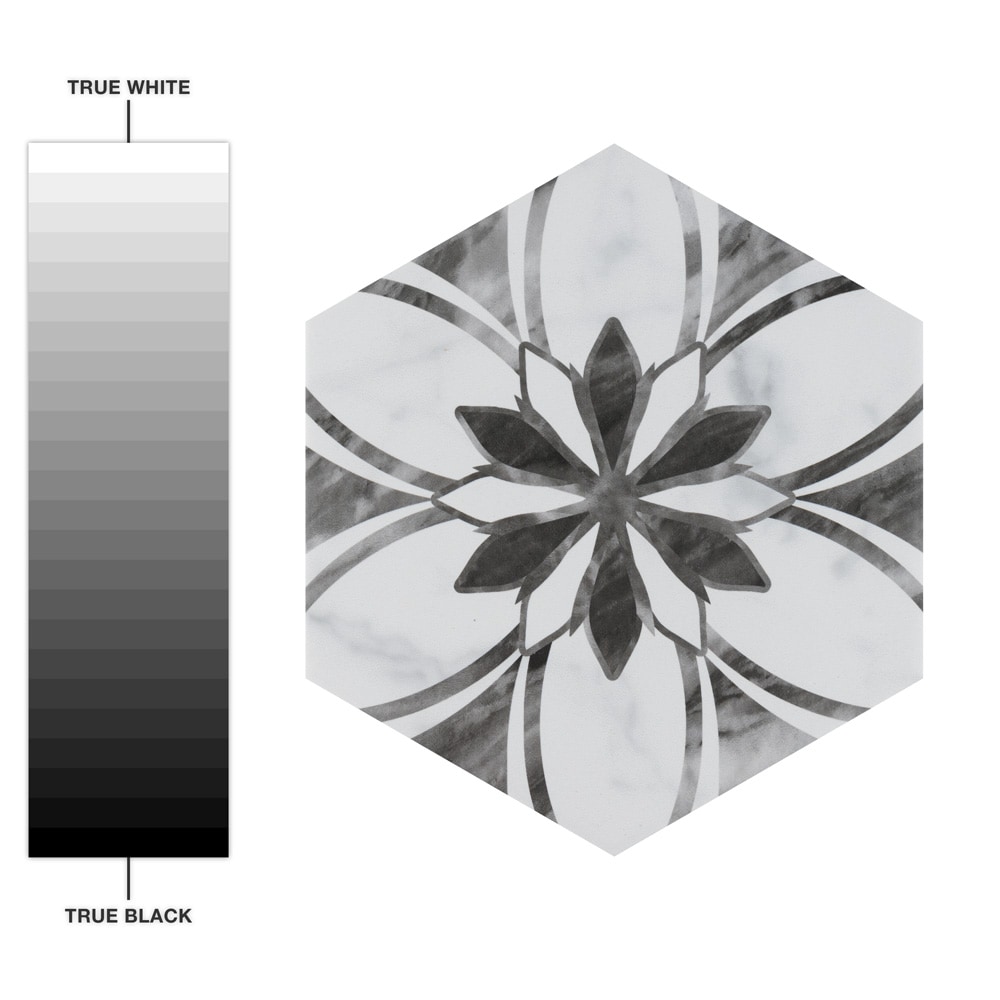 Classico Bardiglio Hex Floral 7" x 8" Porcelain Patterned Tile