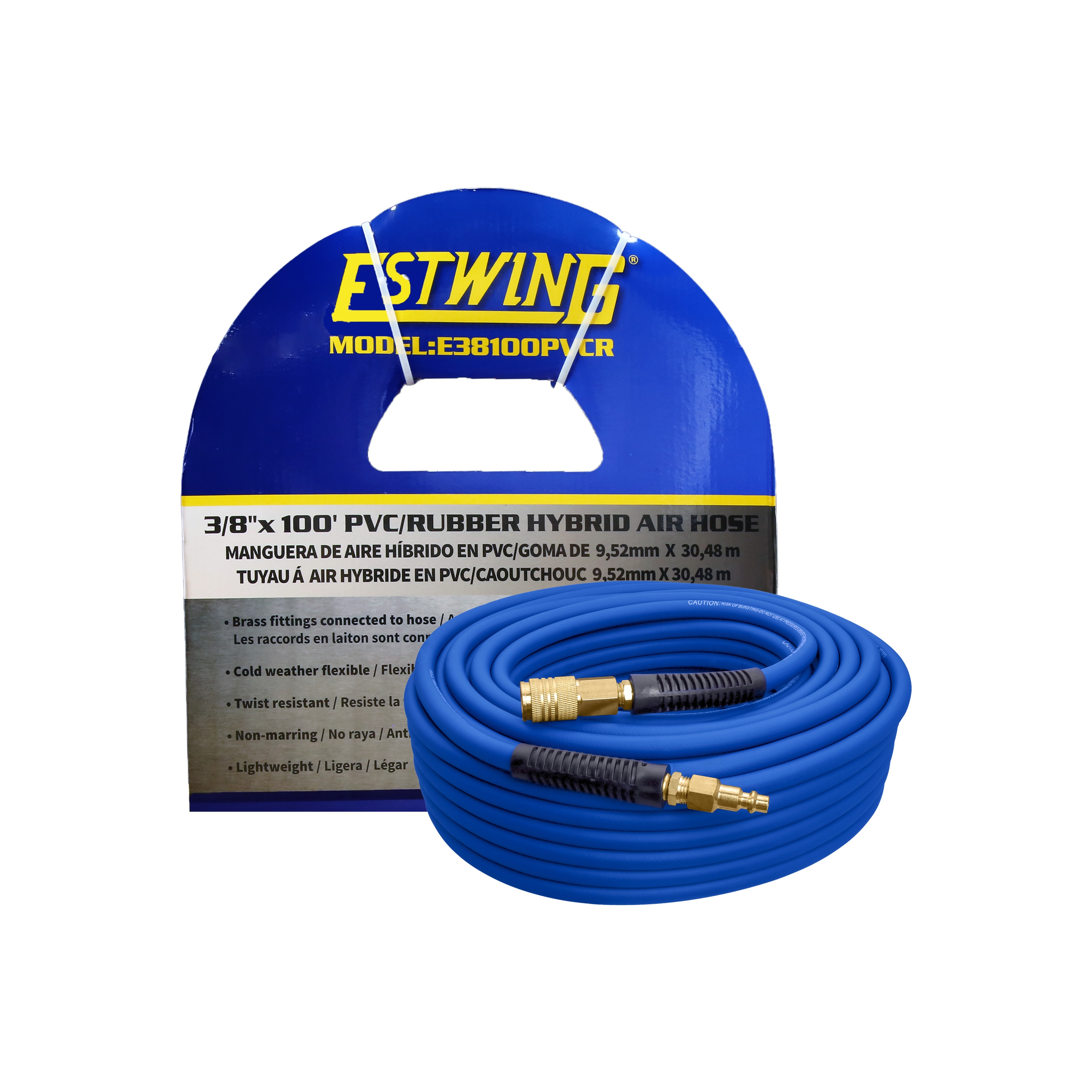 Estwing E38100PVCR 3/8 In X 100 Ft PVC /Rubber Hybrid Air Hose with 1/4 In Brass Fittings