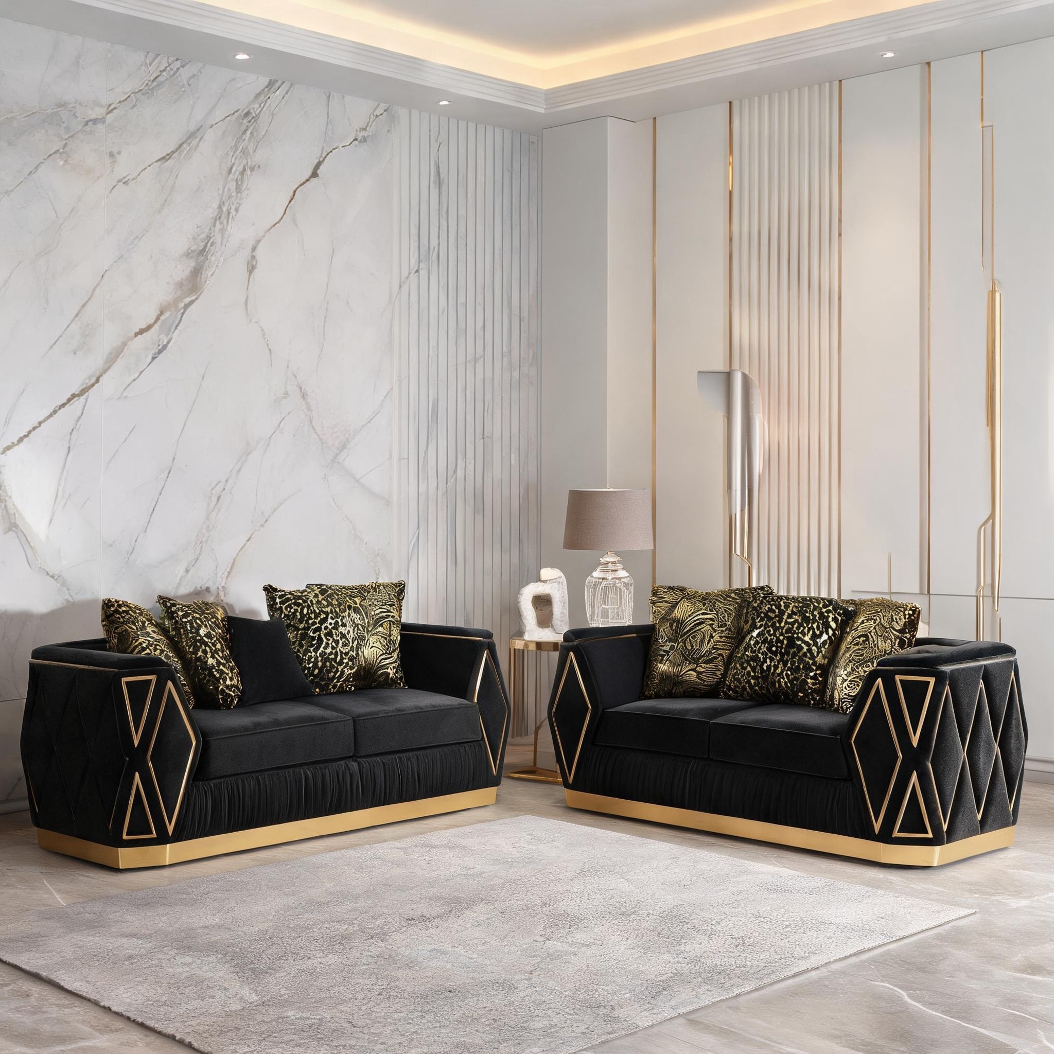 Watnature 2-Piece Living Room Sofa Set with Loveseat Solid Wood Frame ...