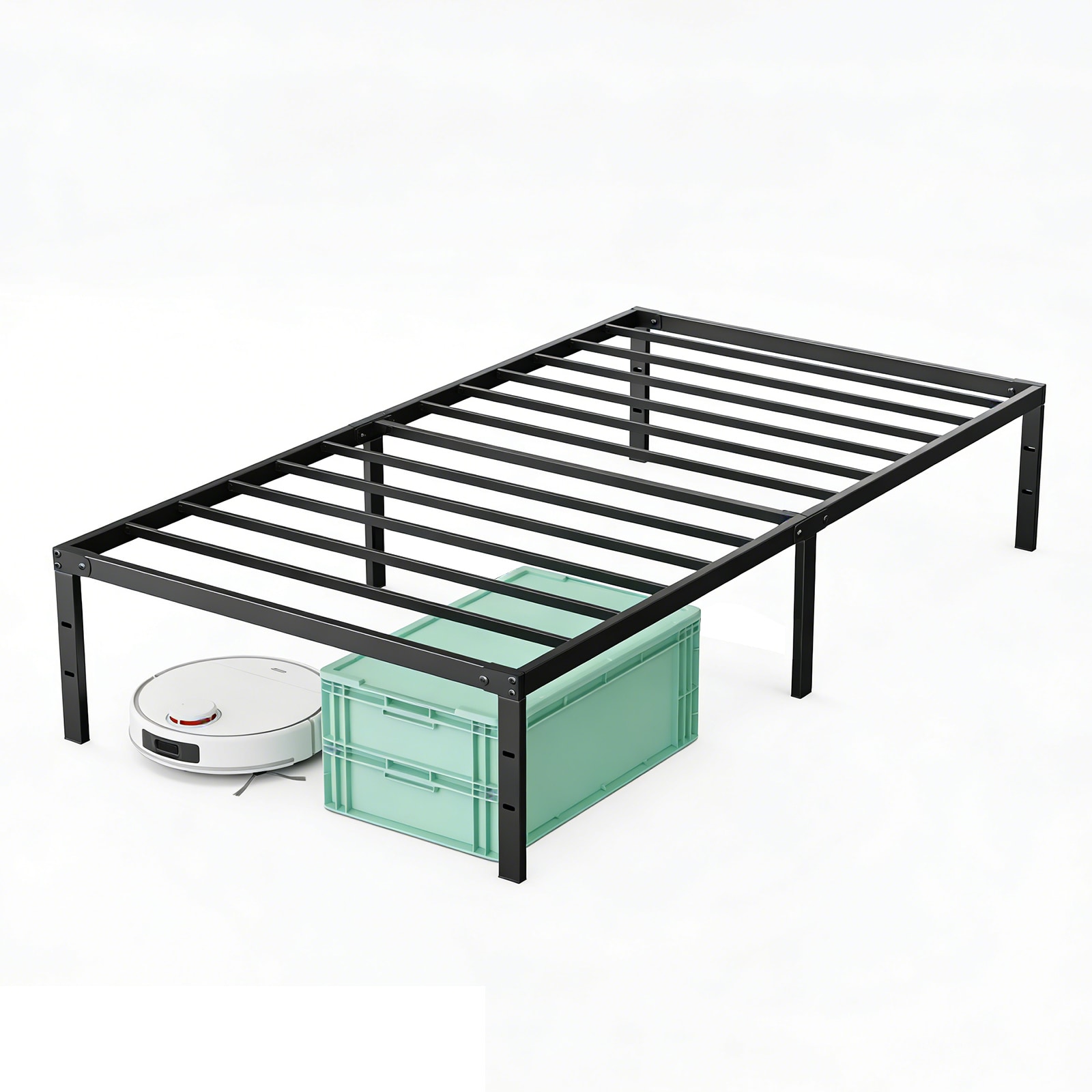 Sweetcrispy 12-in H Twin Black Metal Platform Bed Frame with Steel Slats