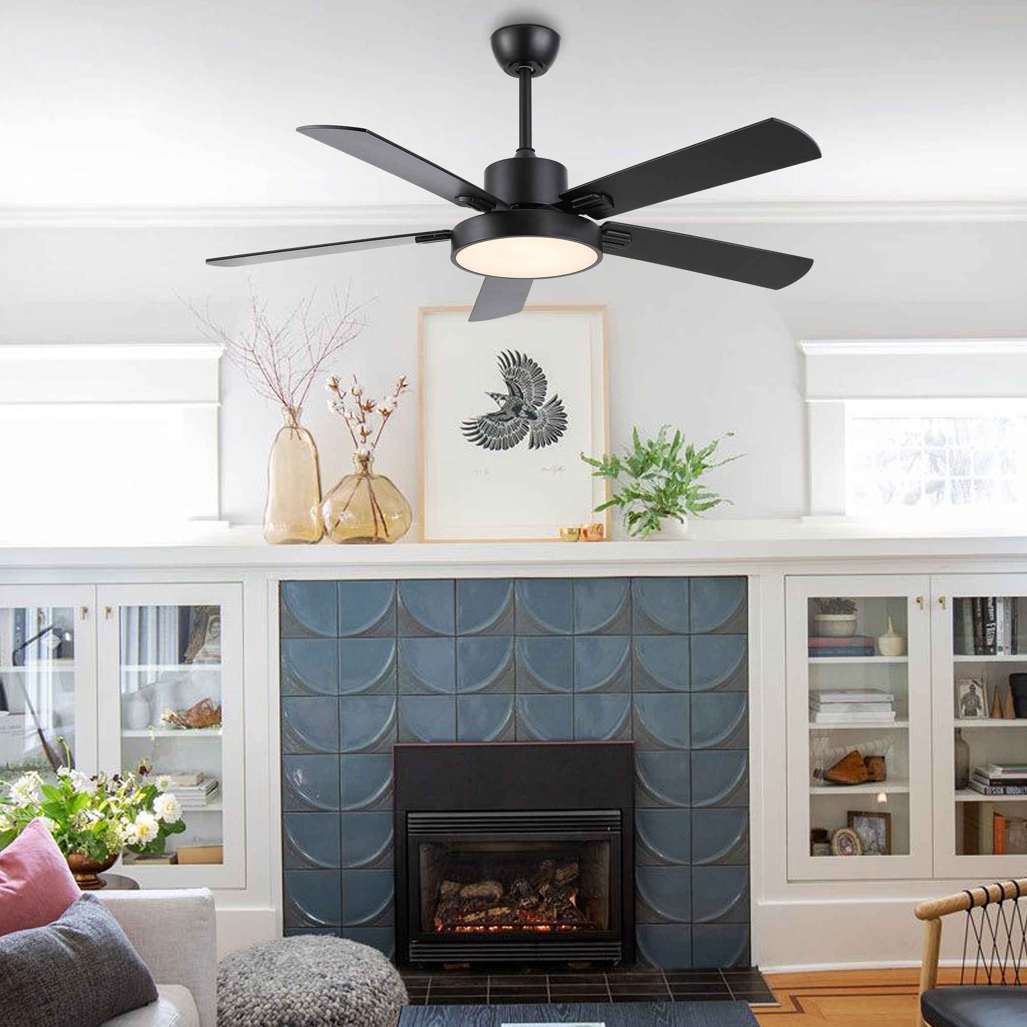 Modern Black 52-Inch LED Ceiling Fan with Remote and Light Kit