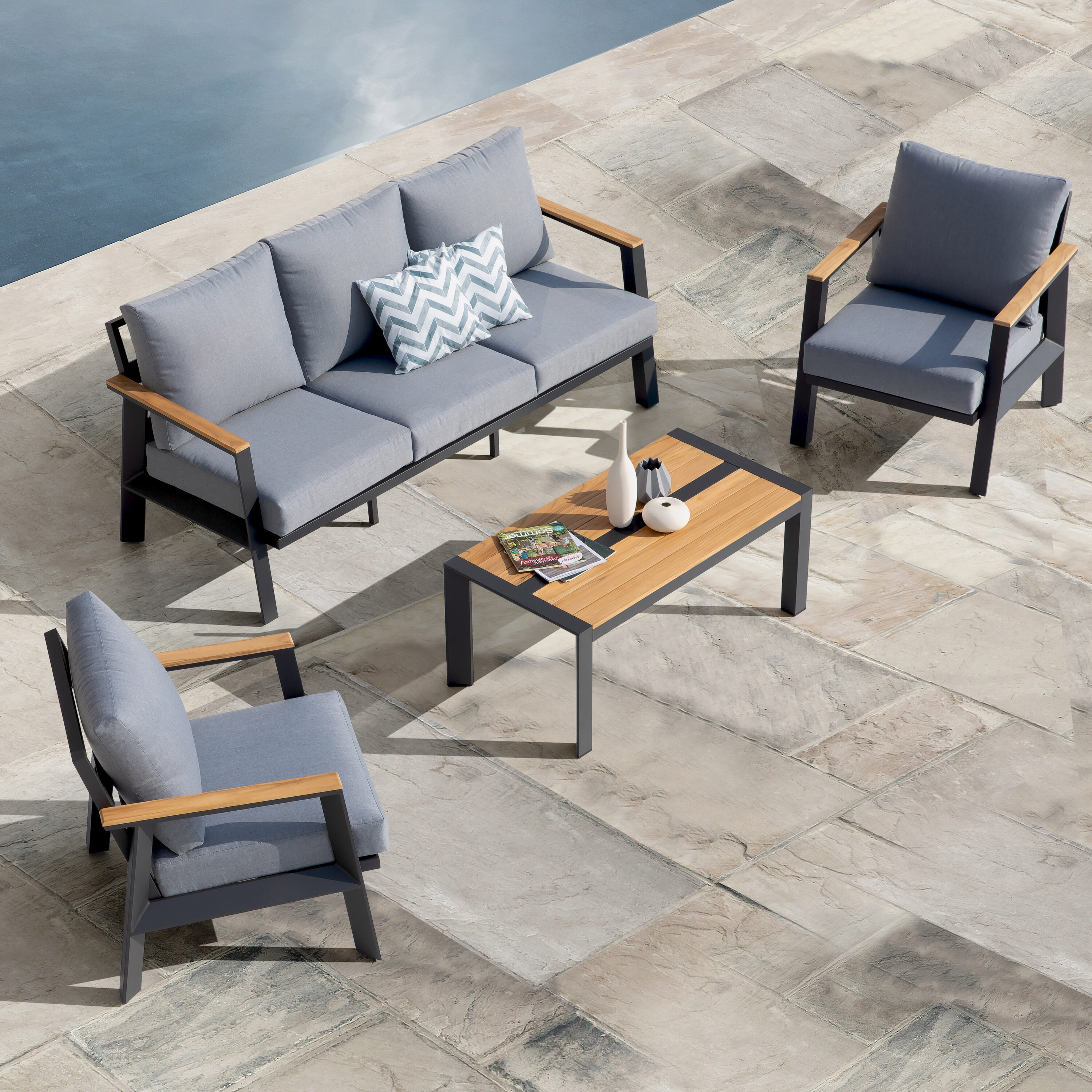 Patio time SAS011-01 4 -Piece Patio Sofa Conversation Set with Gray Cushions