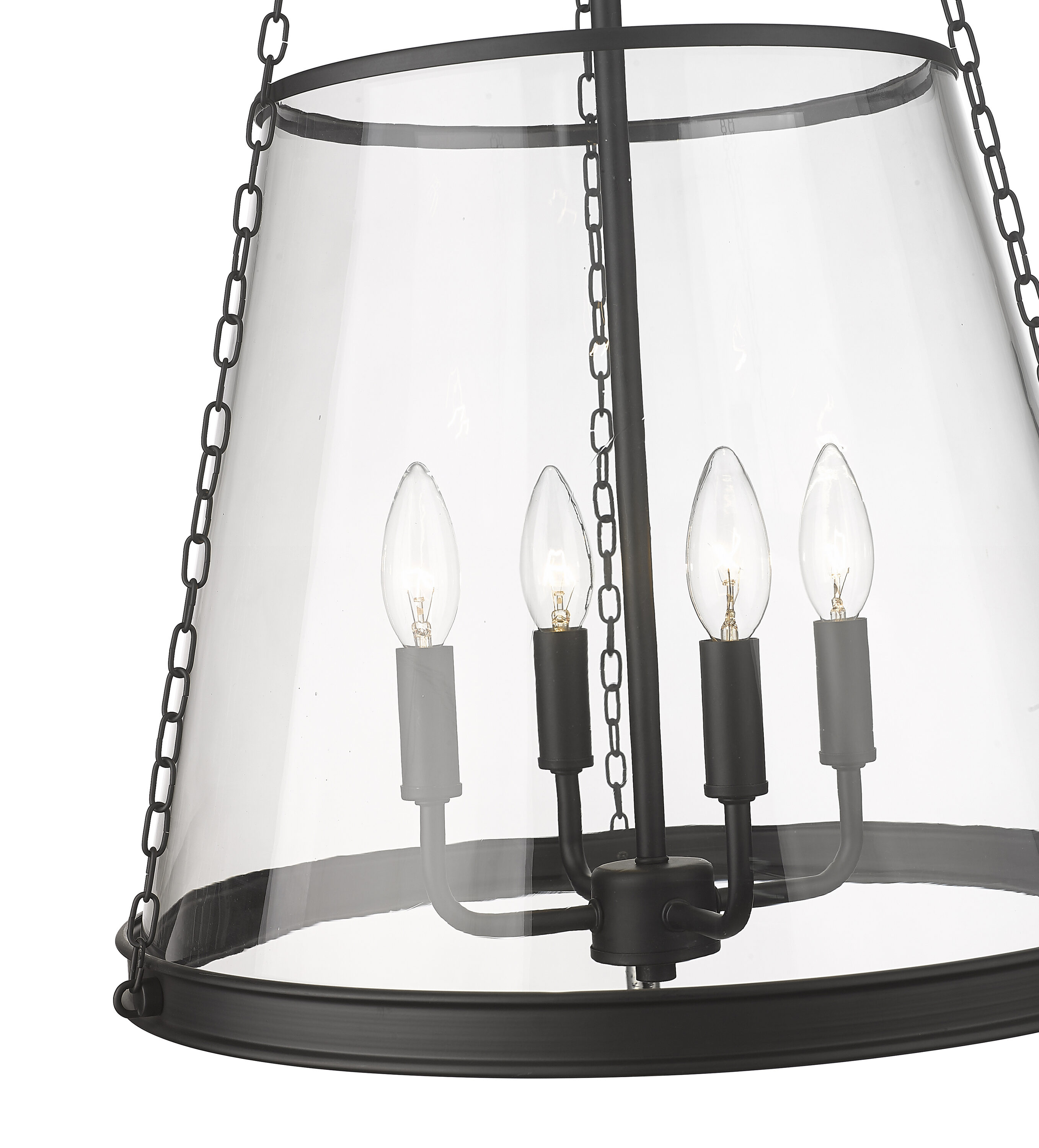Prescott Matte Black 4-Light Industrial Pendant with Clear Glass Shade