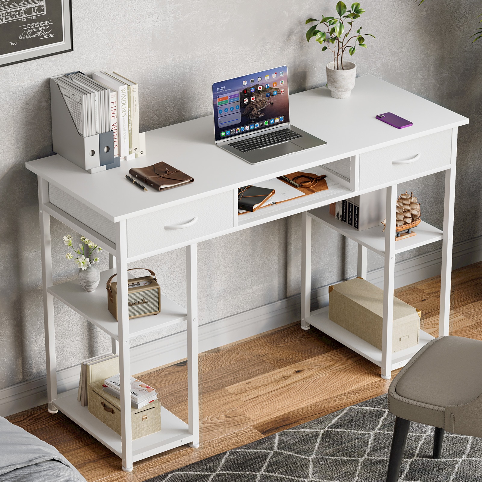 Wooakway 48 Inch Small Home Office Bedroom Computer Desk Writing Study ...
