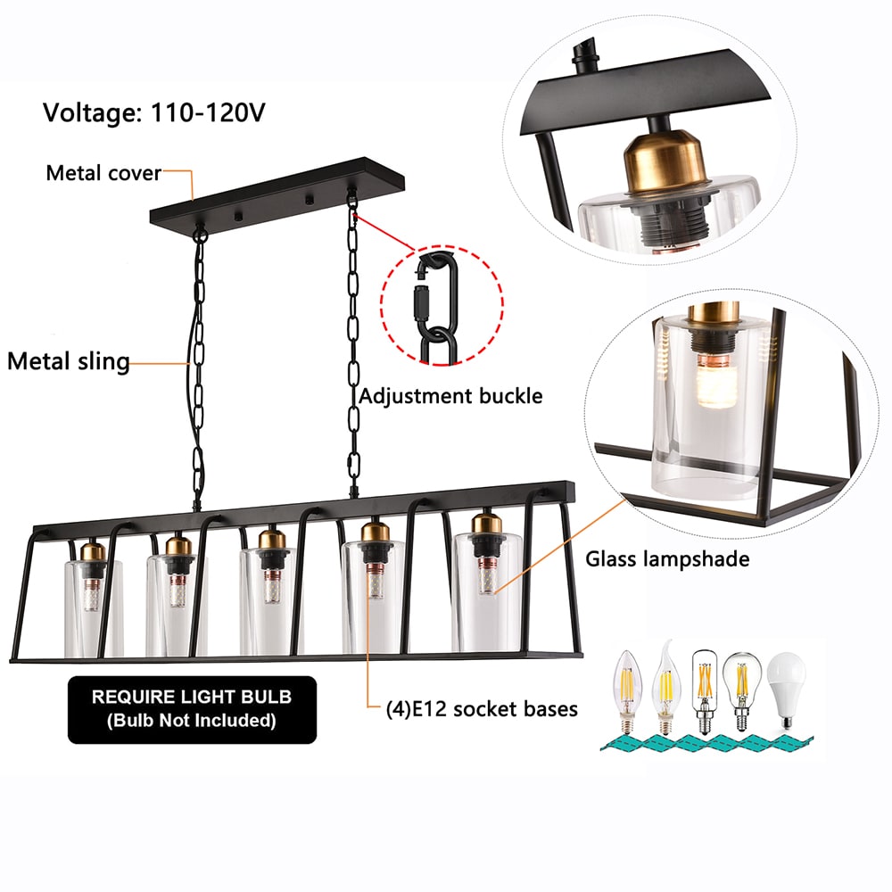 Oukaning 5 Glass 5-Light 39.5-in Linear Modern/Contemporary Clear Glass ...