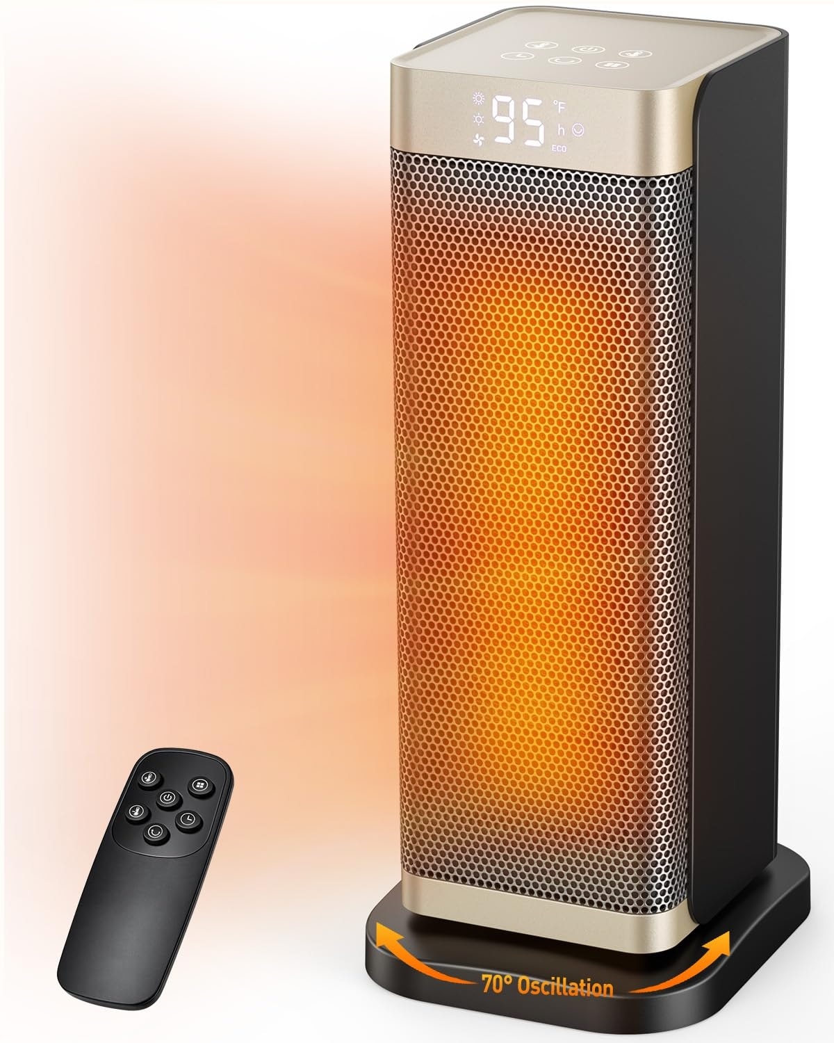 Misopily 1500W Electric Space Heater Indoor Portable Heater with Thermostat Remote Control 70 Degree Oscillation 3 Modes Timer Quiet Operation #L05MS10040