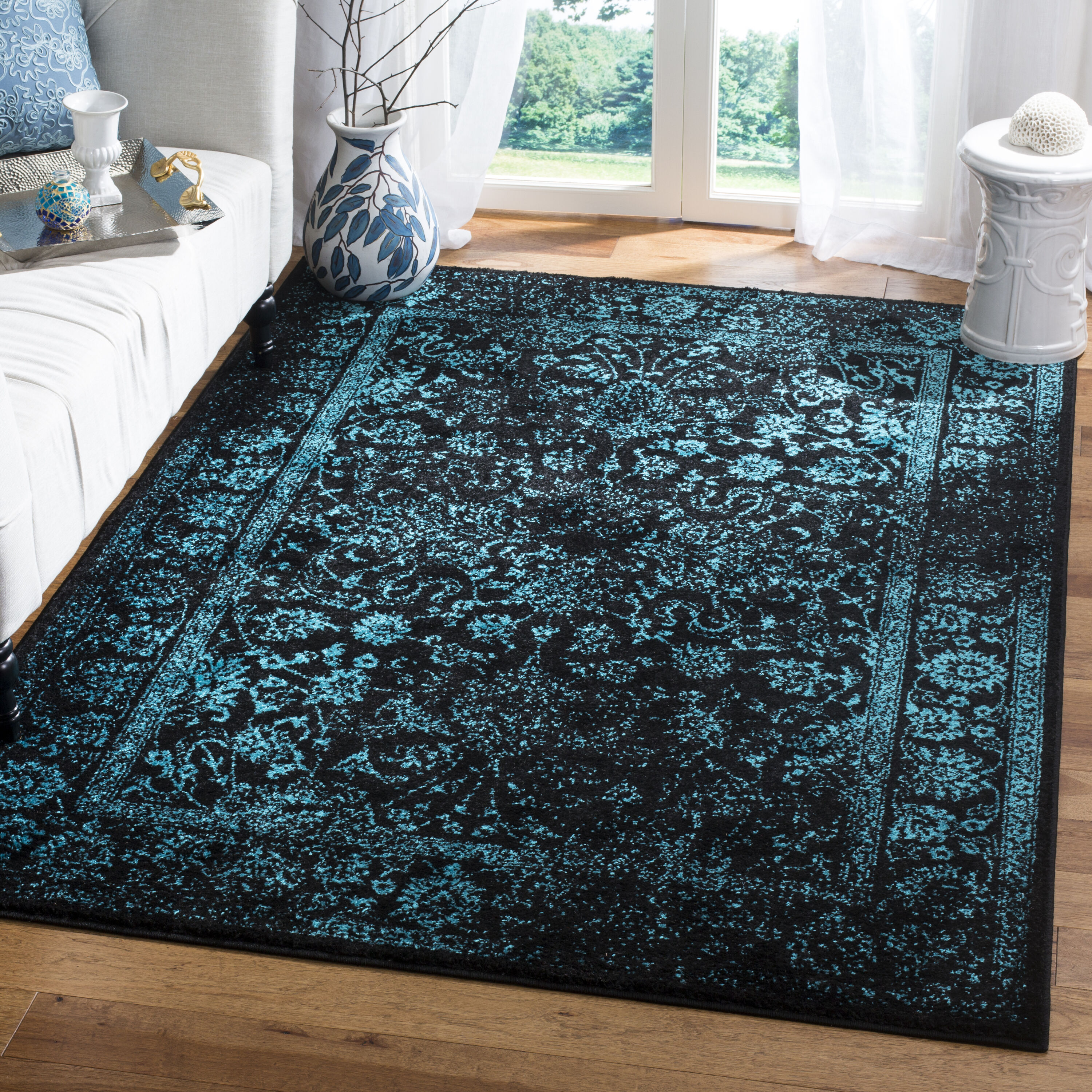 Adirondack 109K Black Teal 4ft x 6ft Small Rectangle Rug