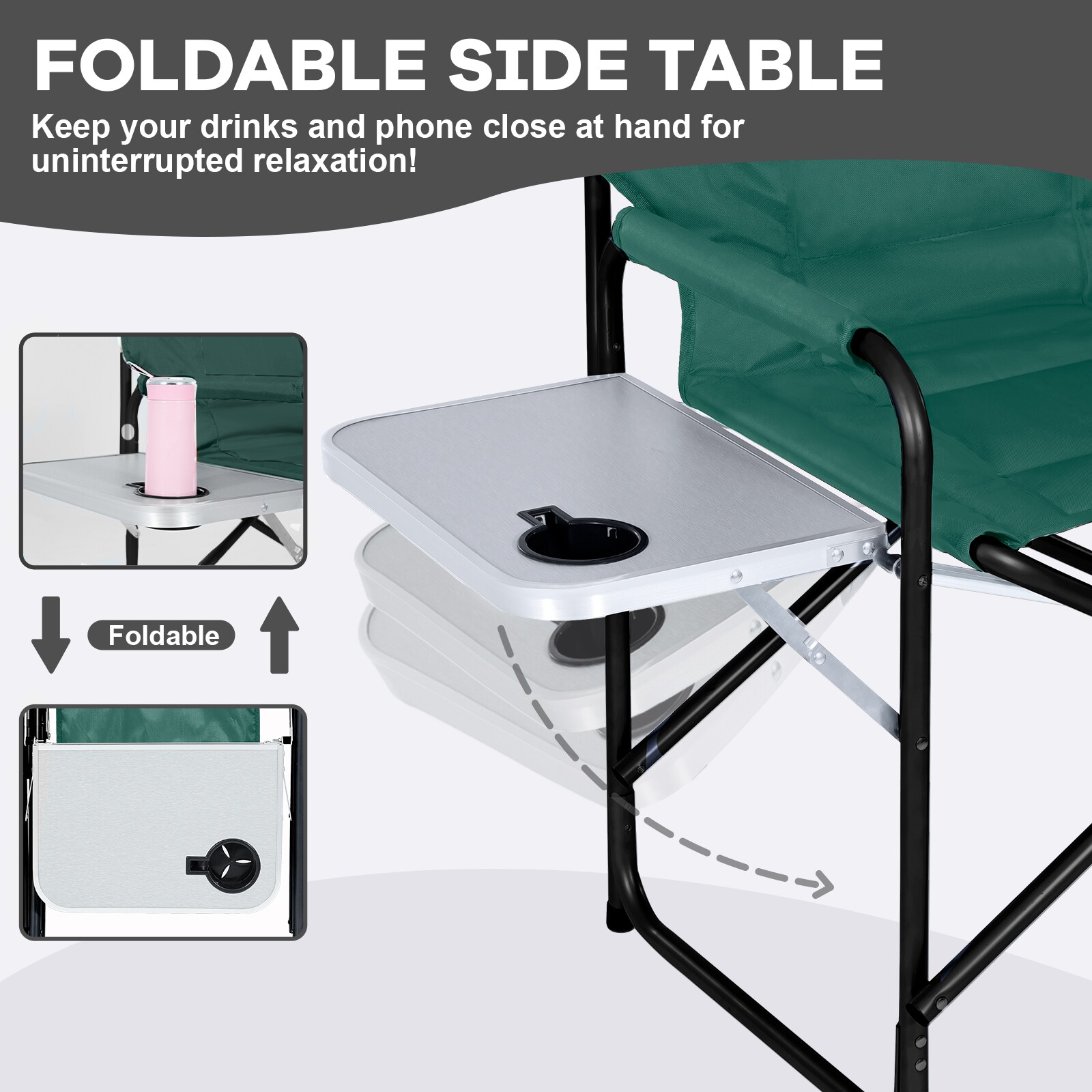 Green Heated Steel Folding Director's Chair with Side Table