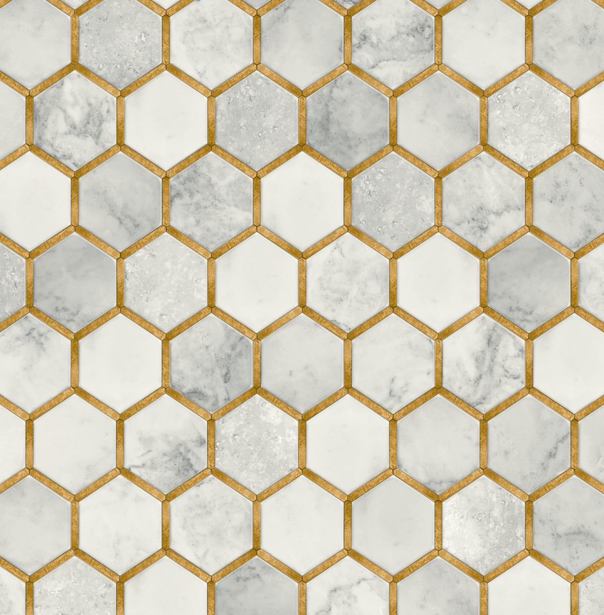 NextWall NW38605 30.75-Sq. Feet Alaska Grey and Metallic Gold Vinyl Tile Self-adhesive Peel and Stick Wallpaper