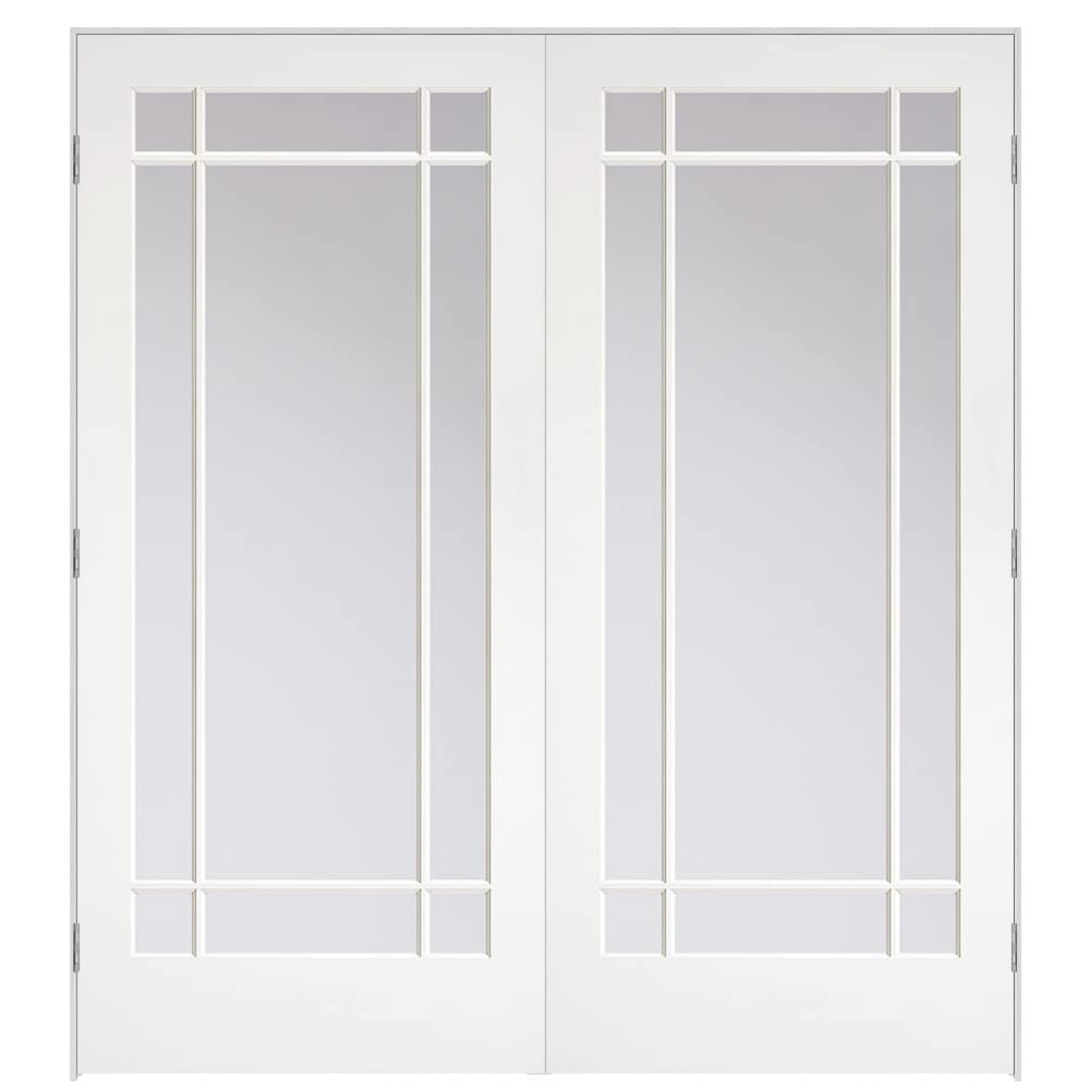 Masonite 641624 72-in x 80-in Primed Solid core Clear glass Bi-parting Smooth Primed MDF Flat Jamb Double Prehung Interior Door