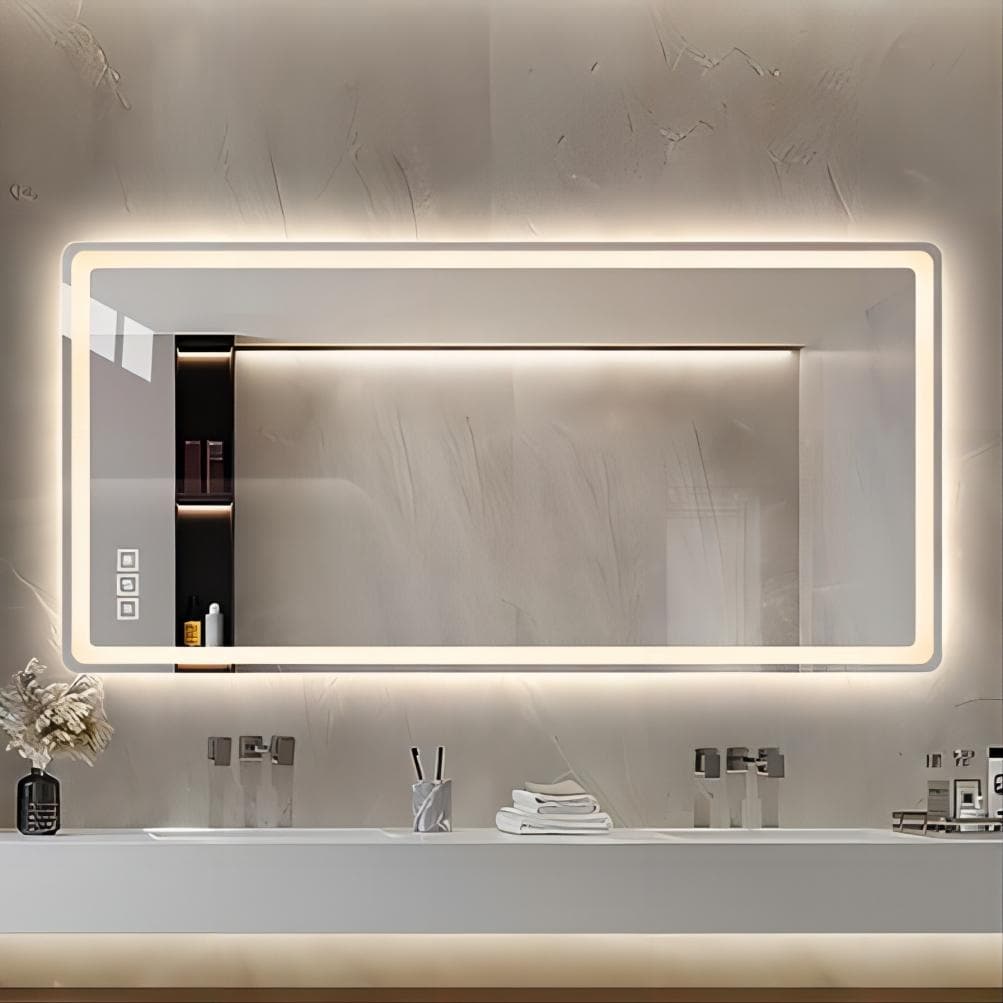 Forclover 47-in x 32-in Polished Frameless Rectangle Dimmable LED Lighted Fog Free Bathroom Vanity Mirror ( Clear )