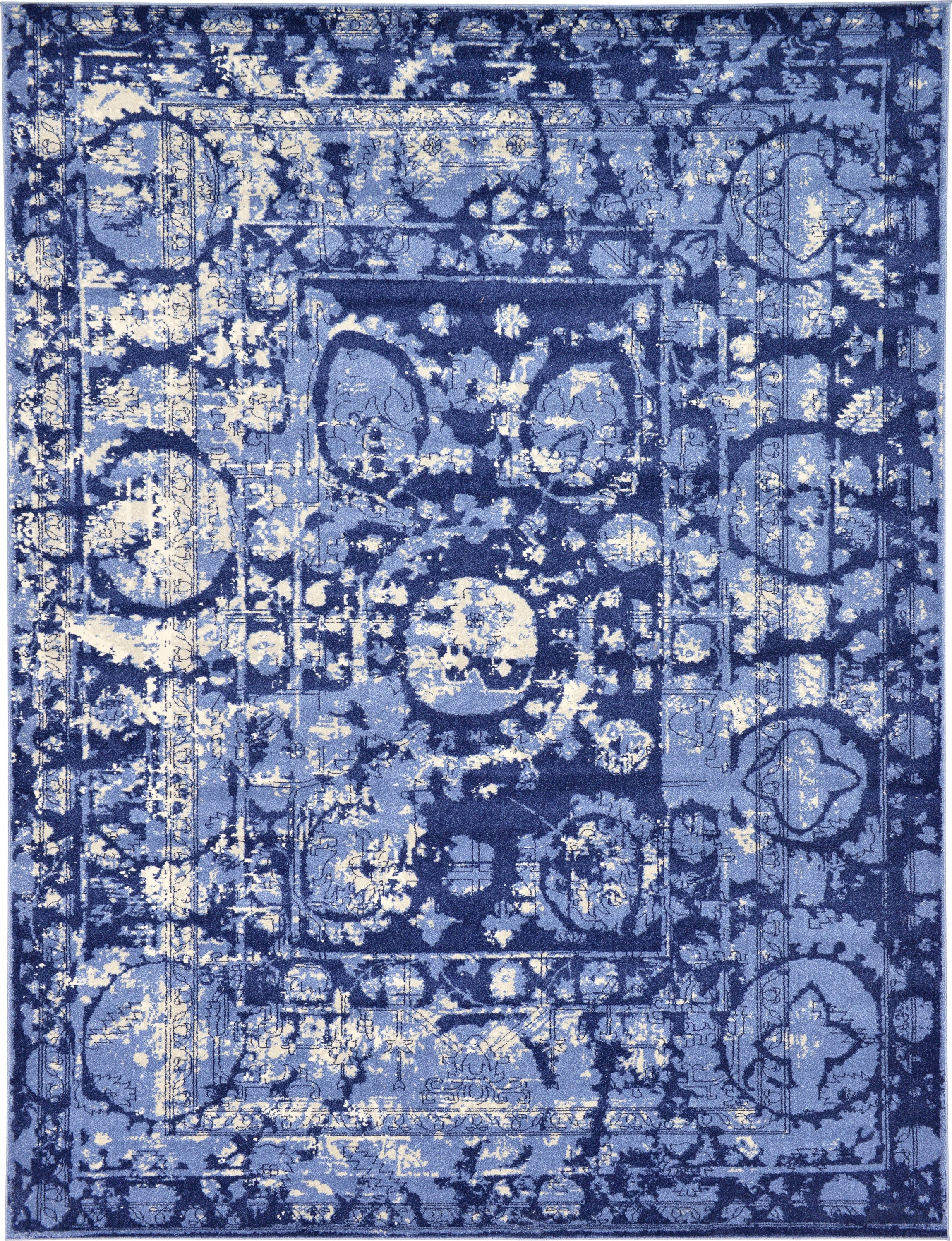 Unique Loom 3119787 Vintage La Jolla 9 x 12 (ft) Loomed Polypropylene Blue/Ivory Rectangular Indoor Border Vintage Area rug