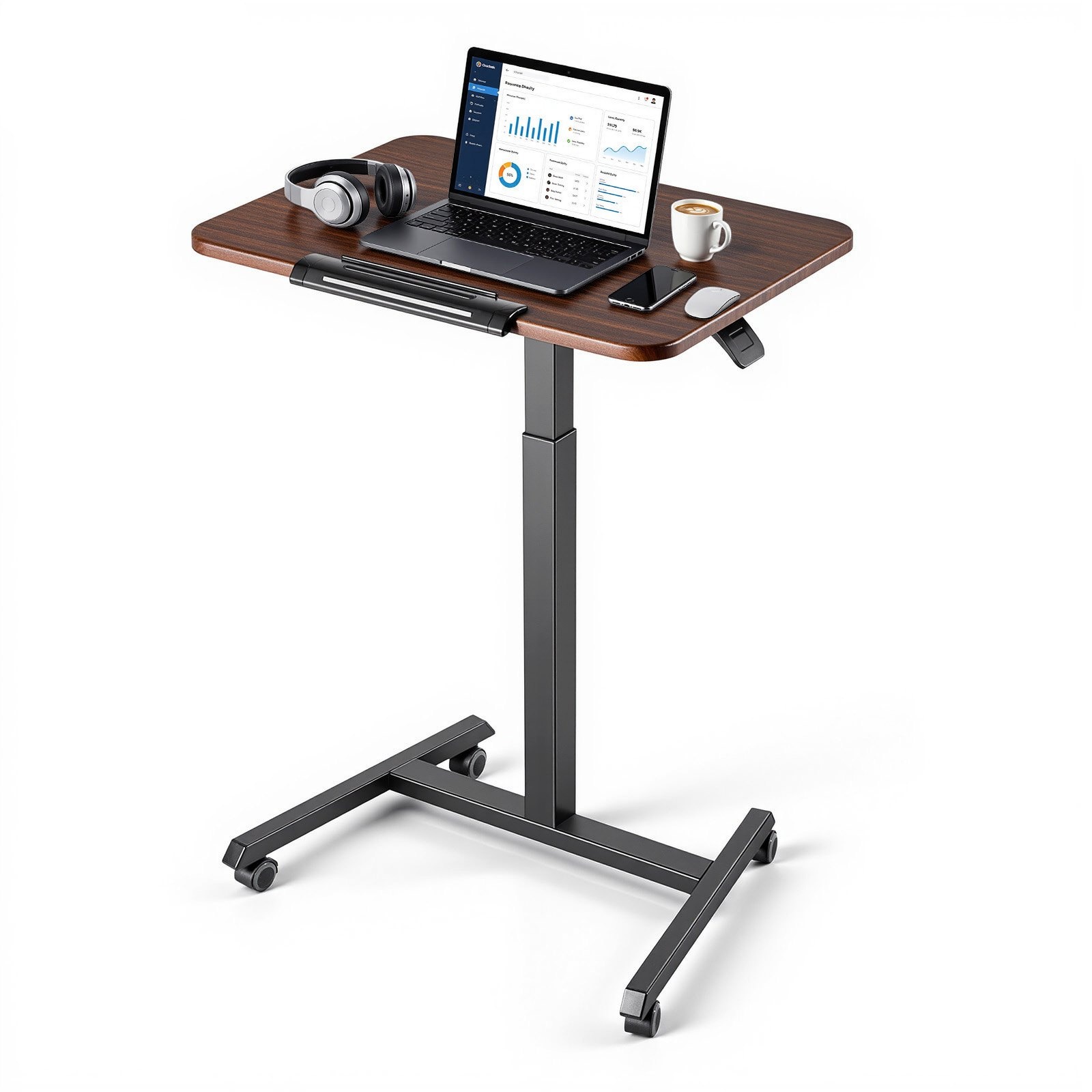 Mecale Mobile Standing Desk 25.6-in Height Adjustable Sit Stand Workstation with Tilting Top - Brown