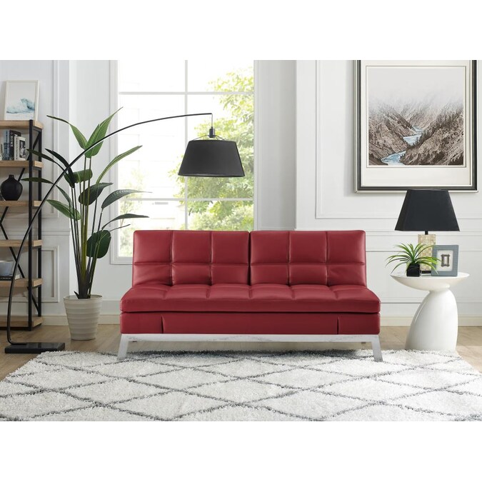 Coddle Toggle Modern Crimson Faux, Red Faux Leather Sleeper Sofa