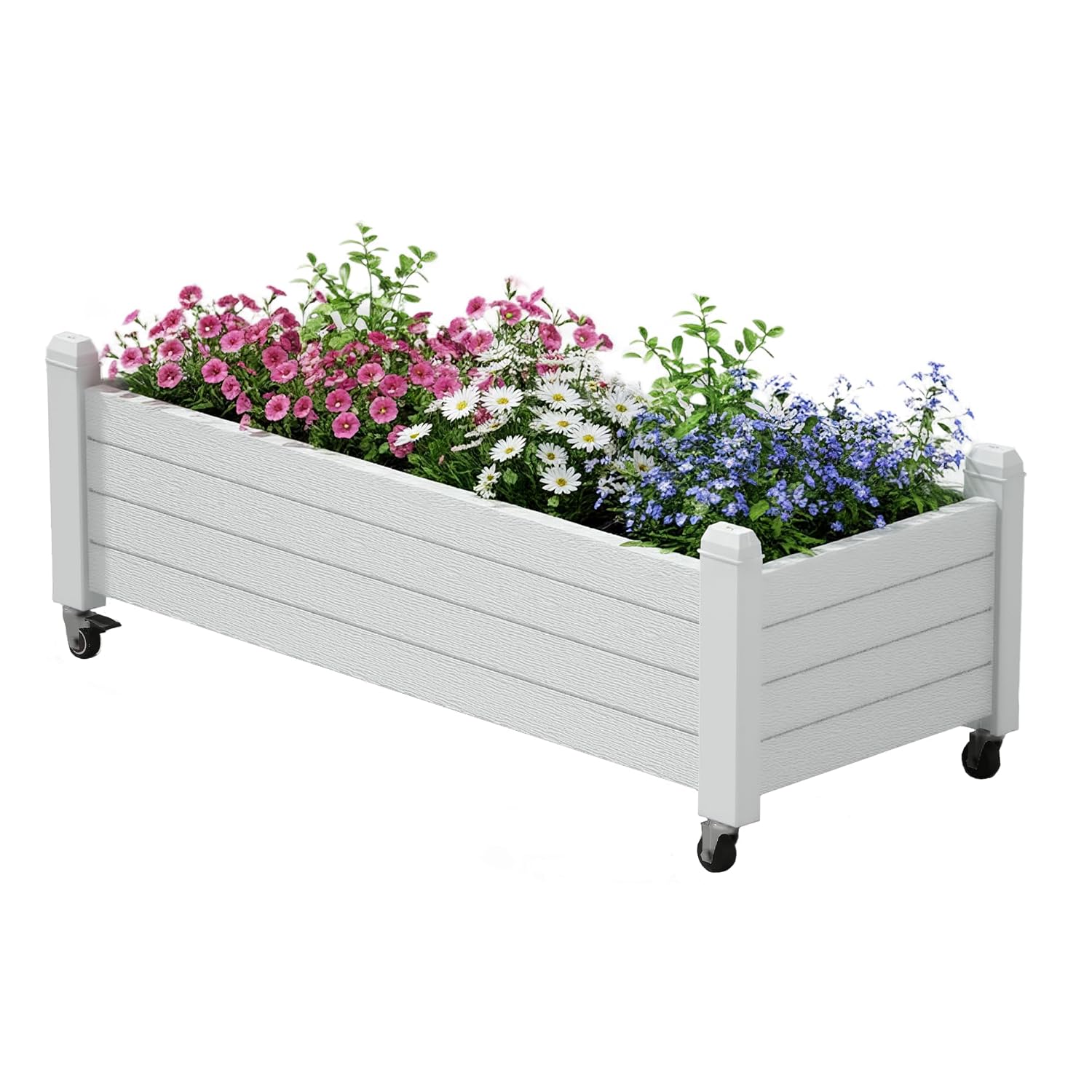 CJGQ Resin Raised Garden Bed with 360-Degree Rotating Wheels Water Level Detector and Drain Hole 18.6 Gal Planting Capacity 17.6D x 43.2W x 13.3H In